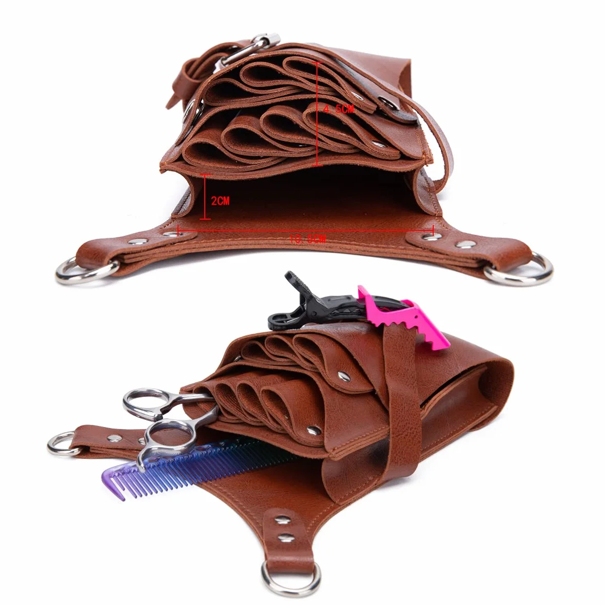 Riñonera para peluquería, Bolsa de herramientas de peluquería, funda para tijeras con correa ajustable para el hombro para peines, maquinillas de afeitar, tijeras, clips (LQ-YZ Marrón)