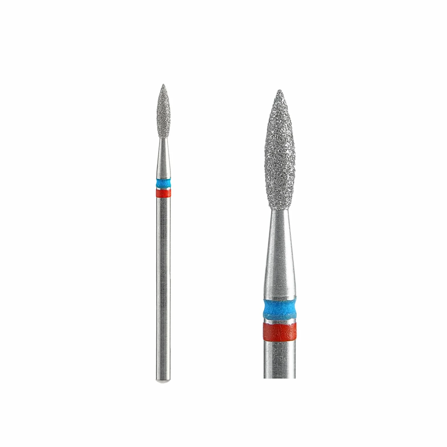STALEKS PRO set 3 fresas de diamante DUO Flame Red-Blue 2.1x0.8 mm. Cutículas, Manicura y Pedicura. Forma de Llama (Grano Suave/Medio)