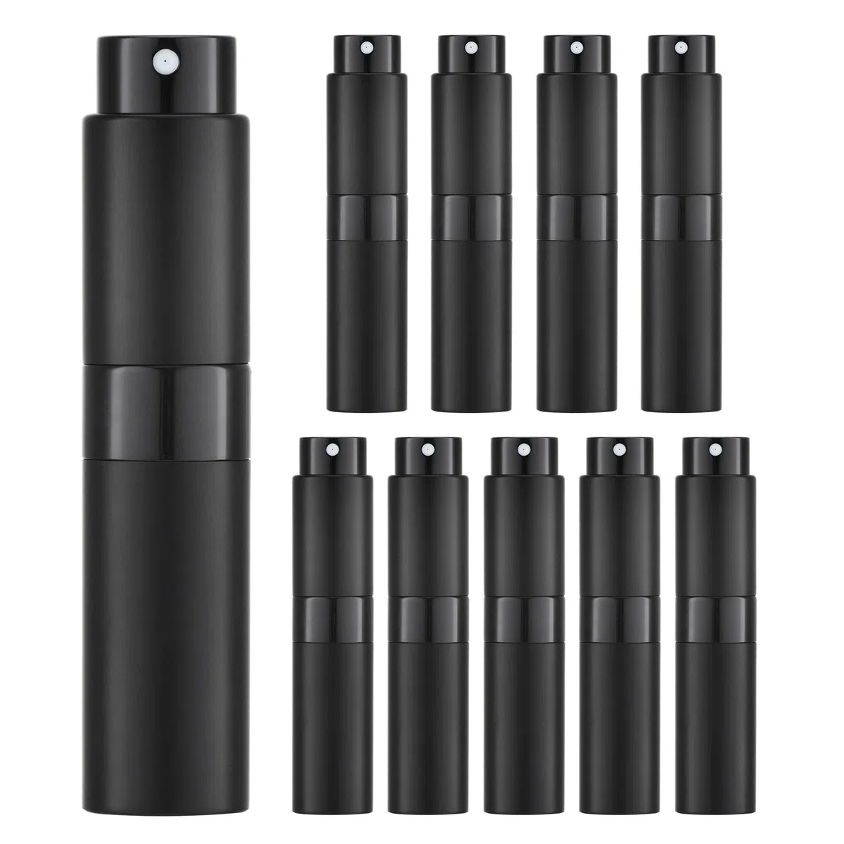 Tekson 10 atomizadores de perfume de viaje de 8 ml, recipientes de colonia recargables, dispensador de botella vacía para mini pulverizador de tamaño (negro)