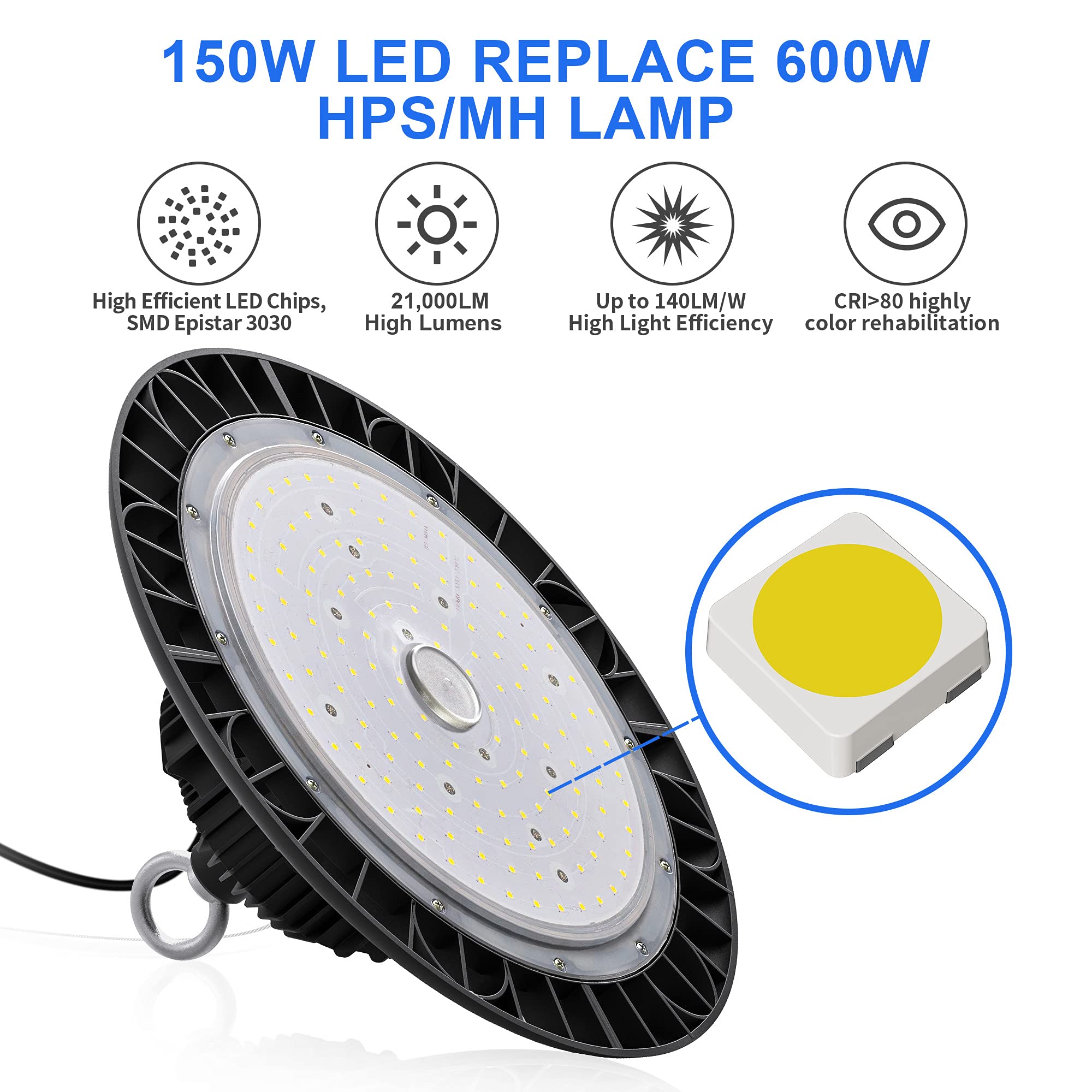 150W Industrial LED High Bay, 21000 Lumens, 5000K, IP65 Rated