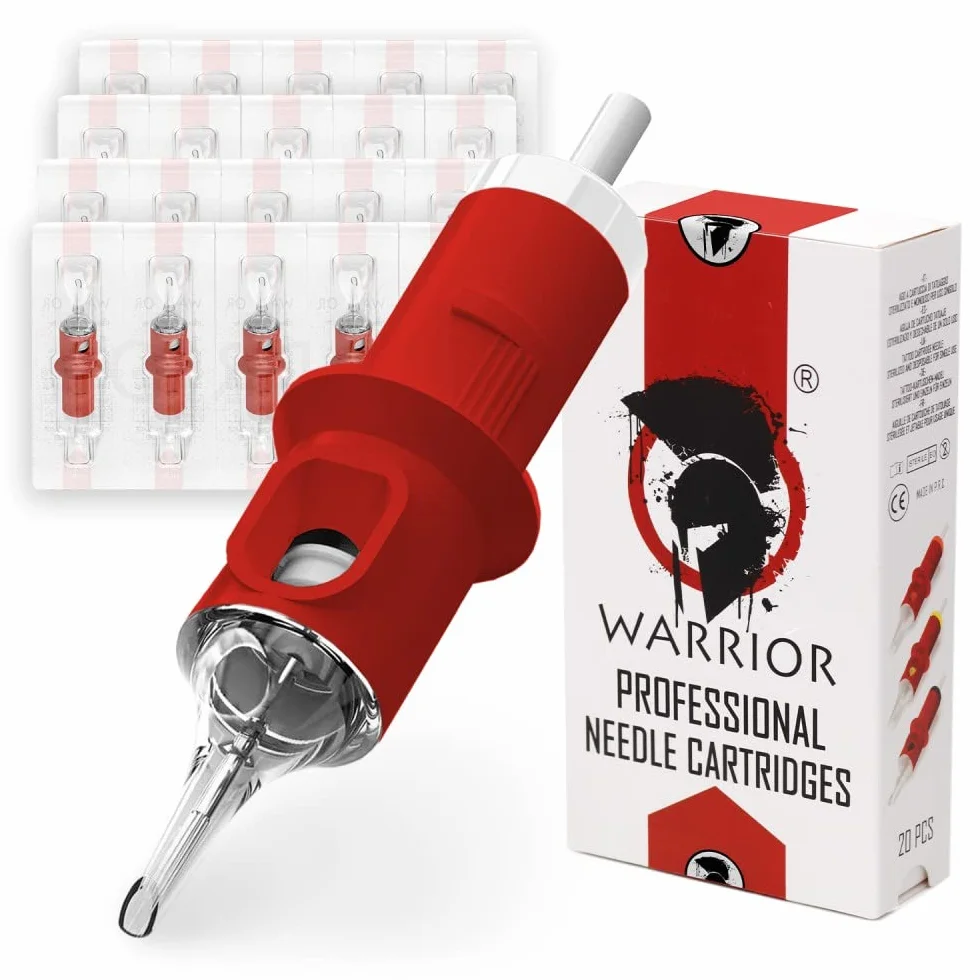 WARRIOR Rojo Cartuchos de agujas de tatuaje profesionales Tattoo Needle Cartridge esterilizado Round Liner 20 piezas Acero quirúrgico 316L Maquillaje permanente desechable (RED-0803RL)
