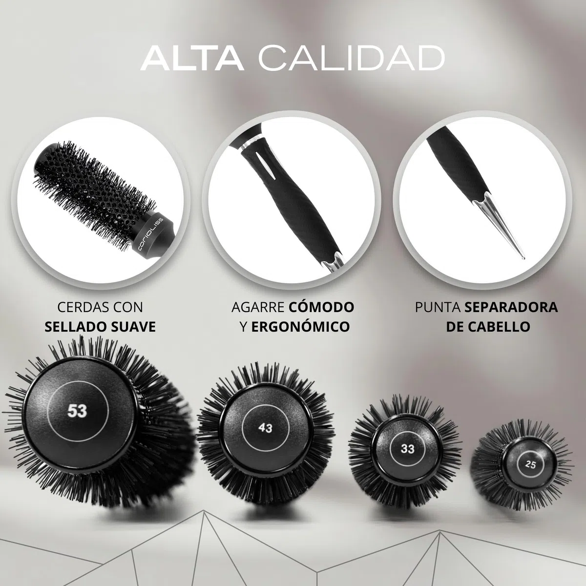 Corioliss Cepillo Redondo Pelo Profesional Kit 4 Tamaños Ø25-33-43-53 mm, Mango Antideslizante con Separador, Perfecto para Secar, Alisar y Dar Volumen con Secador - Brush Titanium Black Green