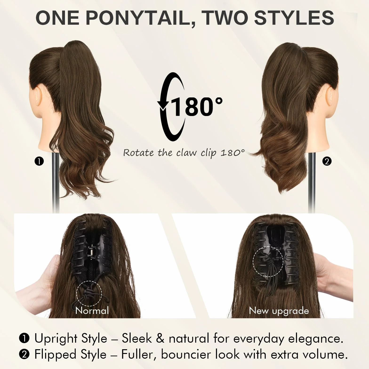 Sofeiyan Coleta Postiza Larga Ondulada con Pinza, Extensión de Coleta Natural de Doble Uso, 41 cm de Sintética Pinza de Pelo en Extensión de Trenza para Mujeres, Negro natural
