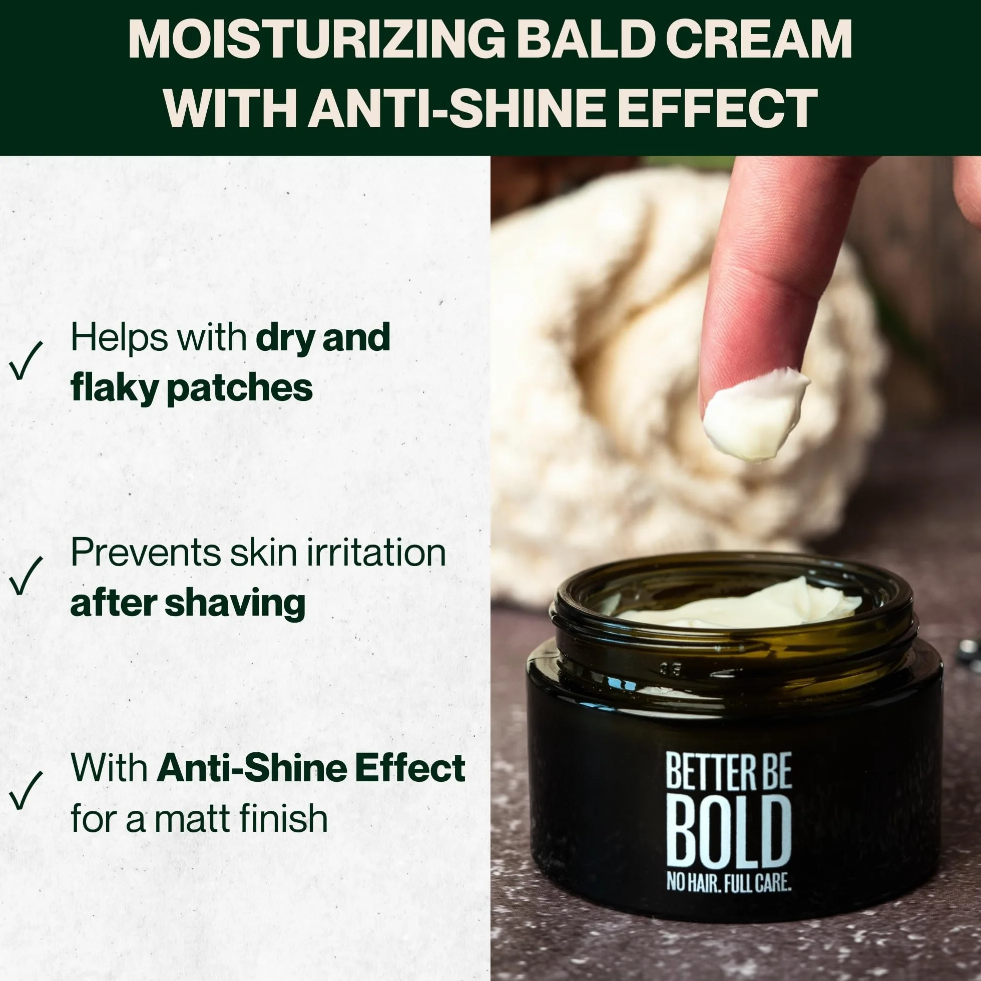 BETTER BE BOLD Crema mate cuero cabelludo rapado 50 ml I Efecto mate natural I Hidratación ligera aloe vera I Reduce brillo I piel sensible I cuidado cabeza calva hombre vegano