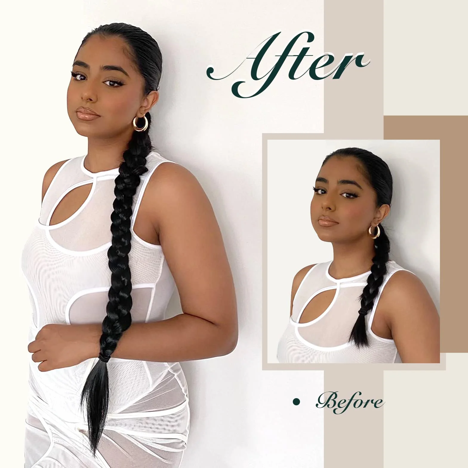 FESHFEN Extensiones de Pelo Coleta Trenzada, 85 cm Coleta Postiza de pelo Larga para Mujeres Envolvente Ponytail Extensiones de Cola de Caballo Castaño Claro Sintético para la Fiesta Diaria
