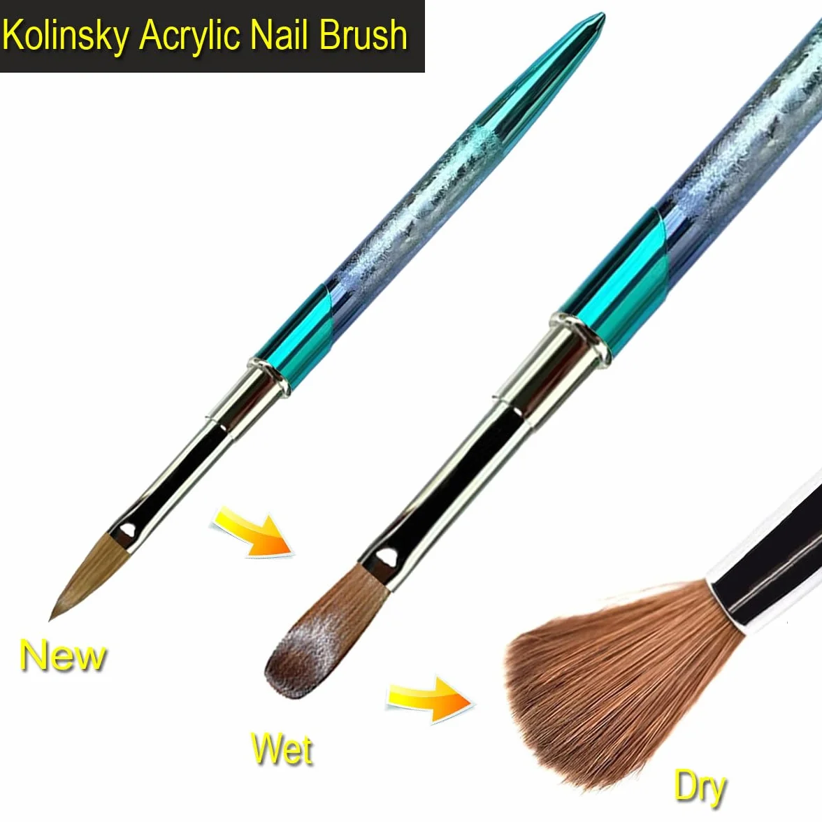 Kolinsky Nail Art Brush Acrílico con pelo de visón 100% virgen y mango de aluminio, pincel de gel profesional para aplicar Acrylic Beauty