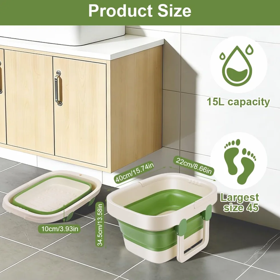 AUYAO Bañera de Pies Plegable, Hidromasaje para Pies Plegable, Masajeador de Pies con Agua y Asa de Transporte, Ligera y que Ahorra Espacio