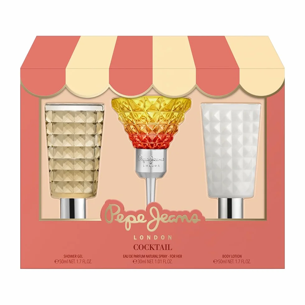 Pepe Jeans Cocktail Edition For Her Estuche Regalo Perfumes de Mujer Pack de 3 Piezas Eau de Toilette 30ml, Body Lotion 50ml y Shower Gel 50ml Set Fragancia Floral, Afrutada y Tropical