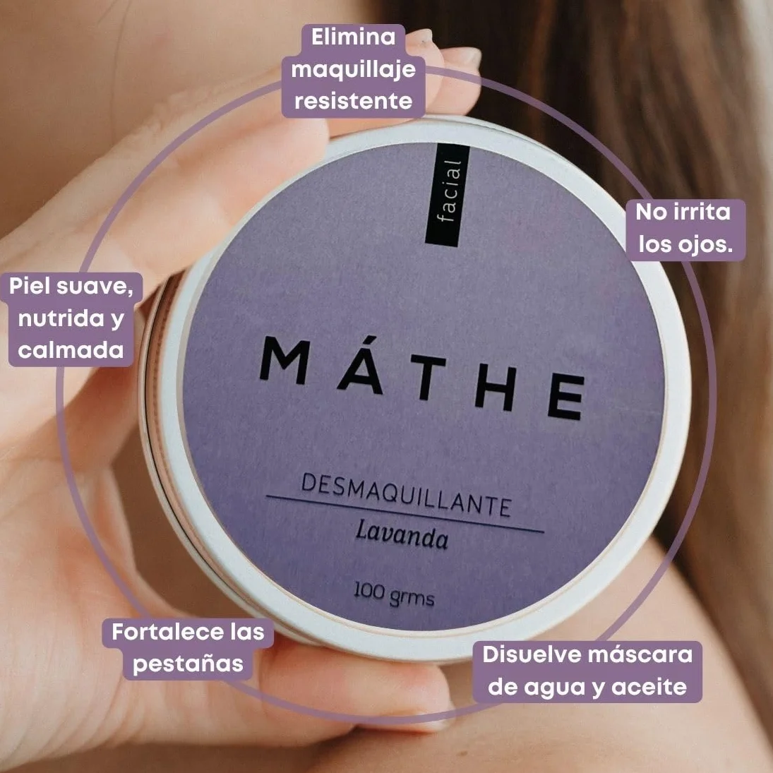 Bálsamo Desmaquillante Natural de Lavanda — Fortalece Pestañas y Elimina Maquillaje Waterproof — Piel Sensible (100 g)