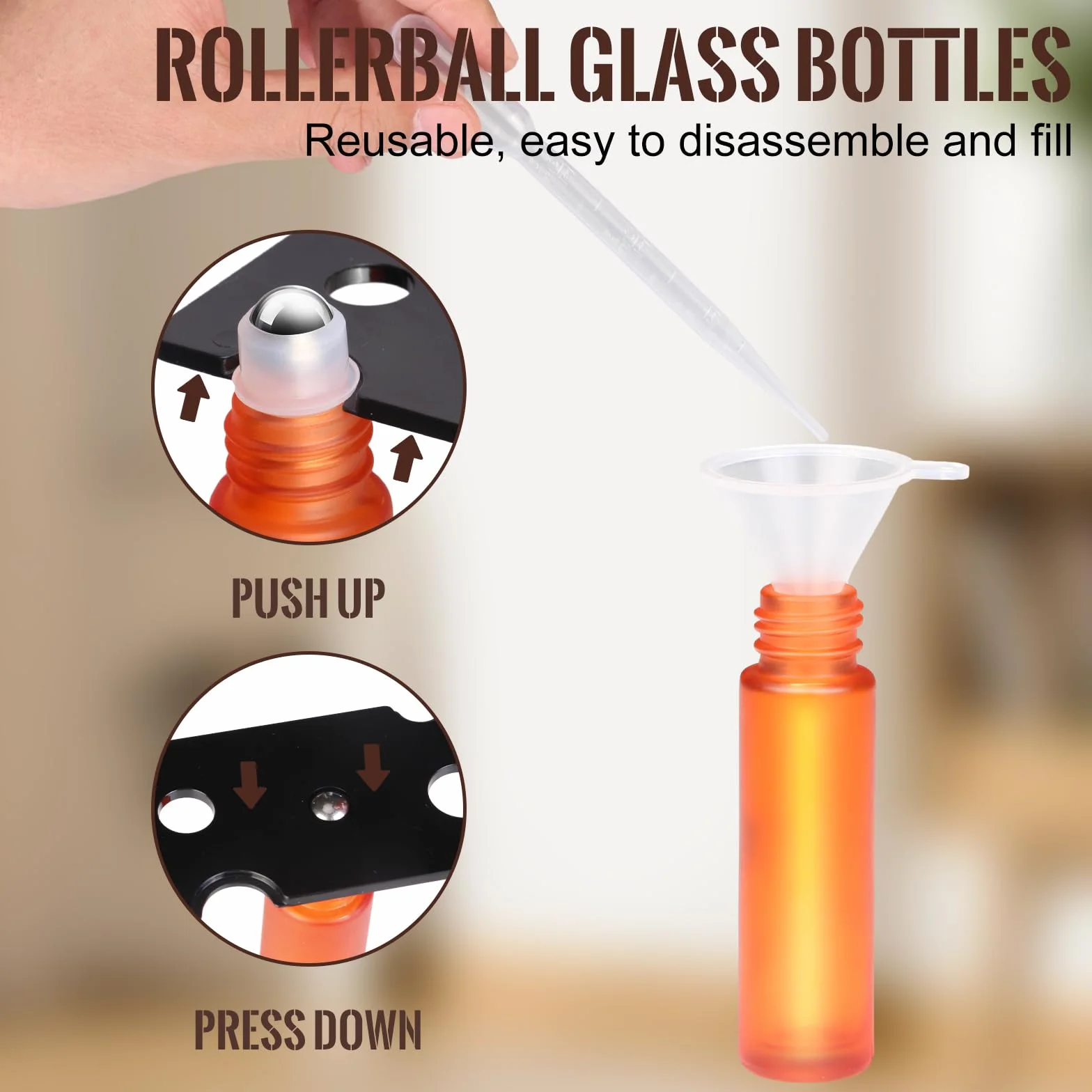 POFIBO 16 Piezas Roll On Bottle Botellas Aceites Esenciales con Bolas de Acero Inoxidable,Botellas de Aceite Esencial de 10 ml,Roll on Rellenable para Aceites Esenciales, Aromaterapia, Perfumes