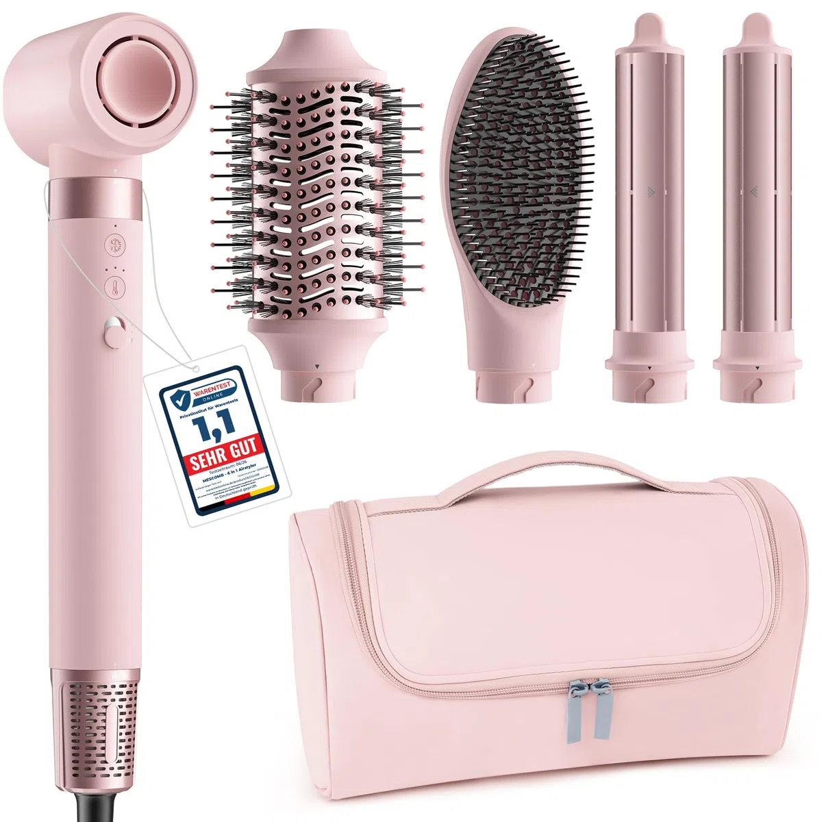 MESCOMB 6 en 1 Air Styler, Cepillo Secador de Pelo par Difusor par Secado Rápido, Sin Daños por Calor, Sin Frizz Cuidado iónico par Volumisation, Con bolsa de viaje, Dar Regalos