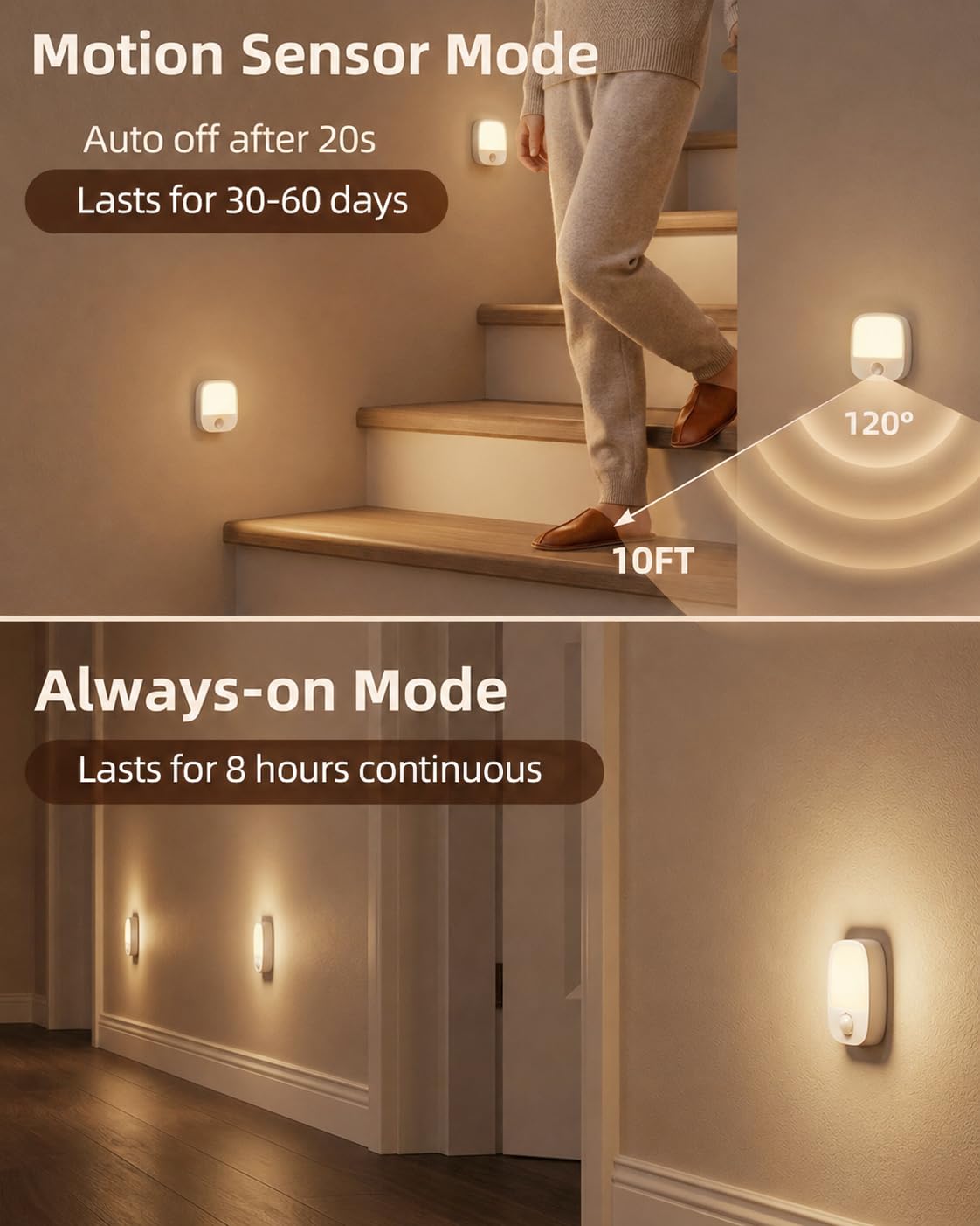 Rechargeable Magnetic Motion Sensor Night Light with Adjustable Colors
