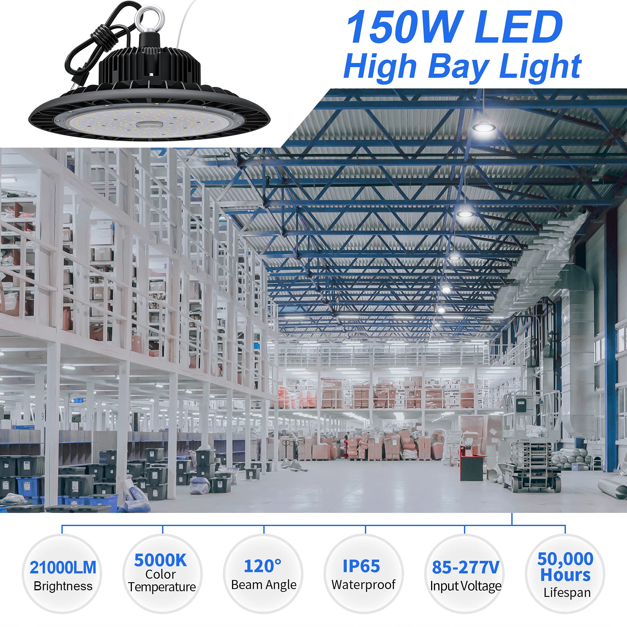 150W Industrial LED High Bay, 21000 Lumens, 5000K, IP65 Rated