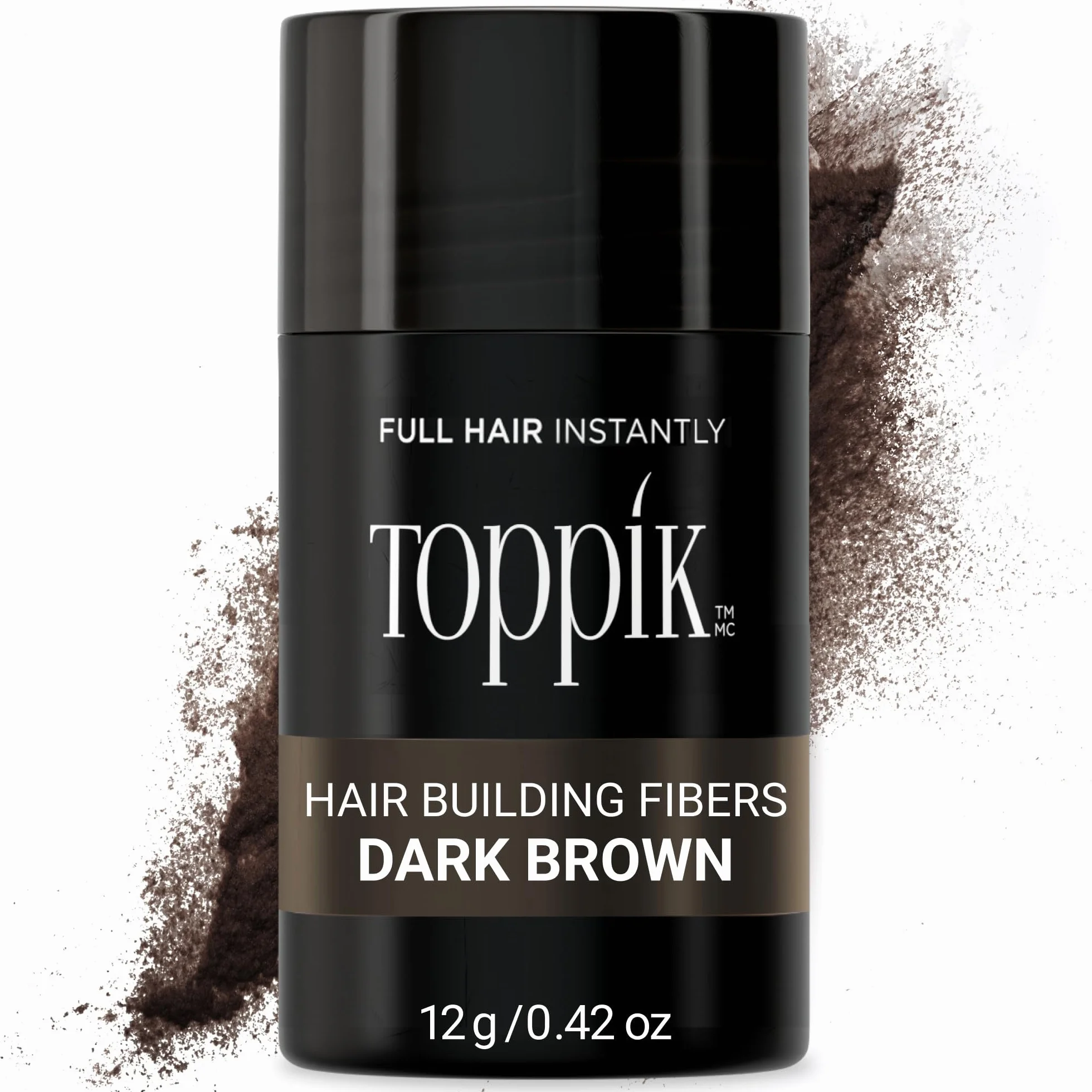 TOPPIK Fibras Capilares Castaño Oscuro, Fibras de Queratina para Crear más Densidad en el Cabello de Forma Inmediata, 12 g, Marrón Oscuro (TPD12A), Adultos unisex