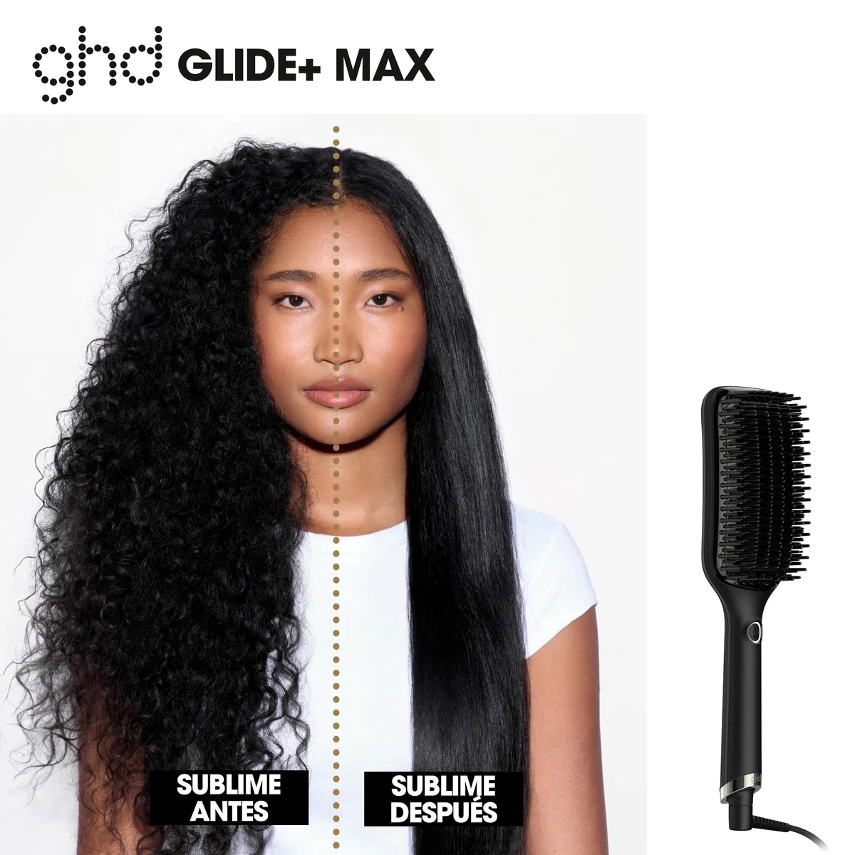 ghd Glide+ Max - Cepillo Térmico Alisador de Pelo, Acabado Liso Natural | Superficie más amplia, acabado suave, brillante y sin frizz, púas cerámicas - Para todo tipo de cabello - (Enchufe Europeo)
