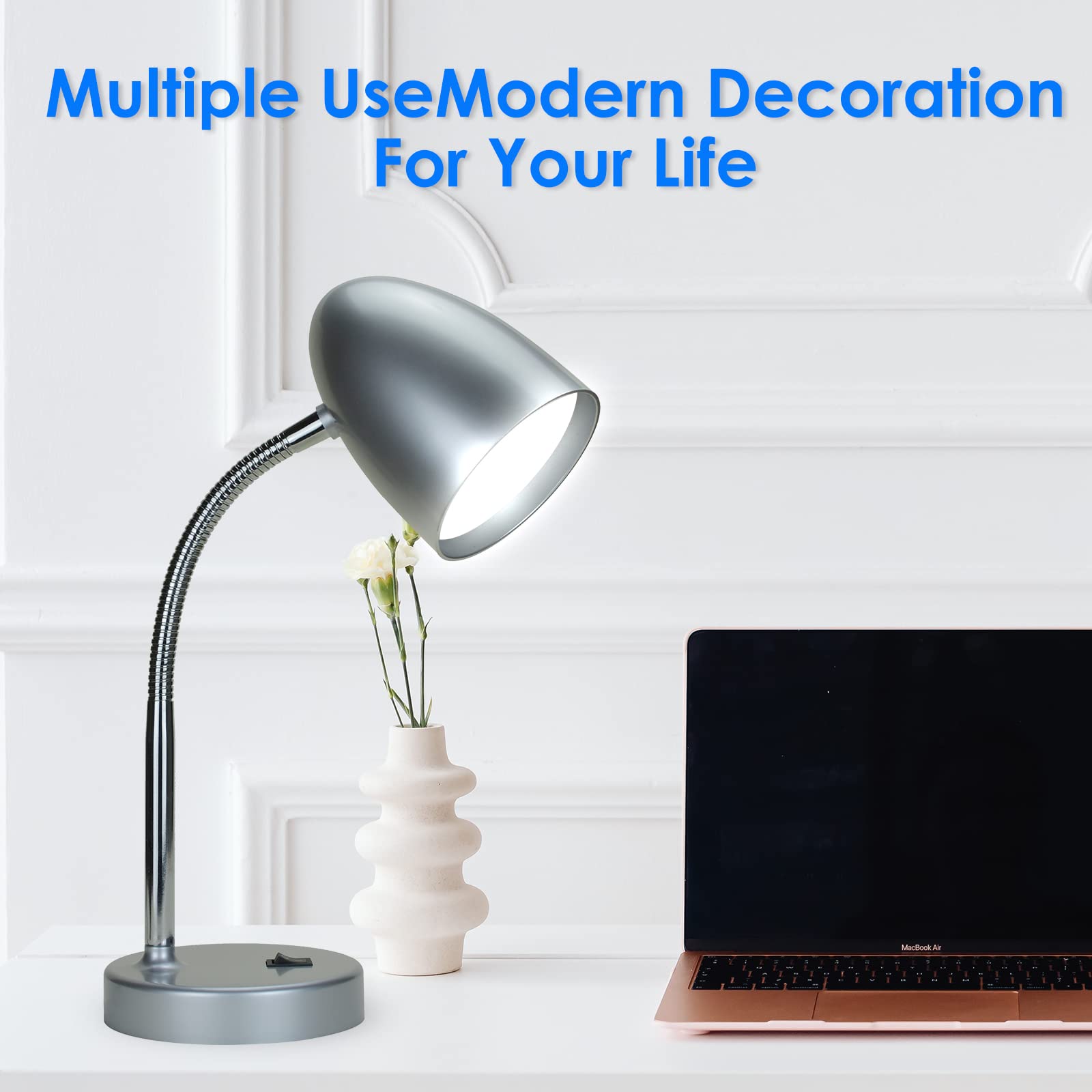 Sleek Silver LED Desk Lamp with Eye-Caring Light