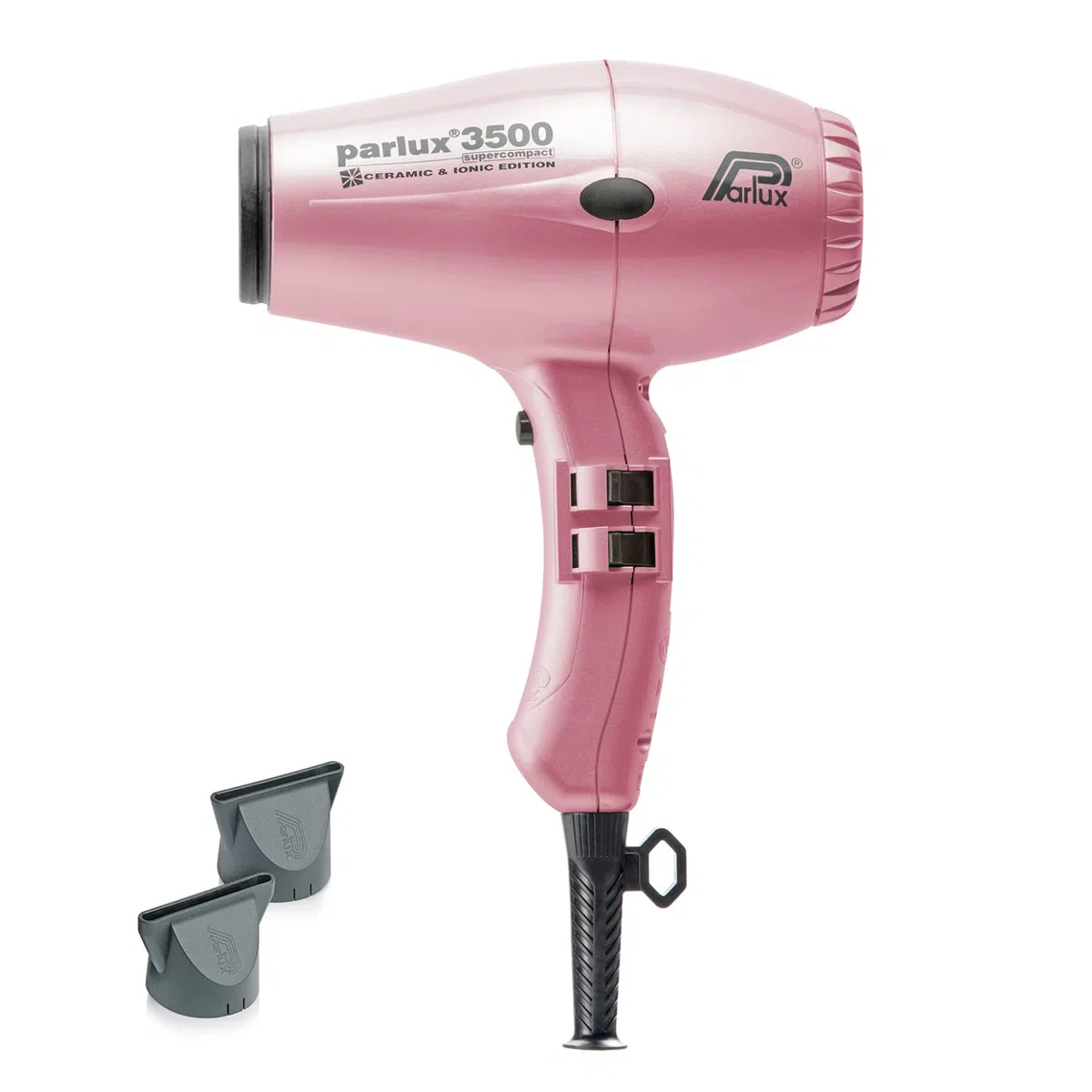 Parlux 3500 Supercompact - Secador Iónico Profesional, Potencia 2000W, 2 Velocidades, 4 Temperaturas, Motor K-Laminación, Botón Modo Frío, Cable 3,3m, 2 Boquillas, Ideal para Viaje, Alisado, Rosa