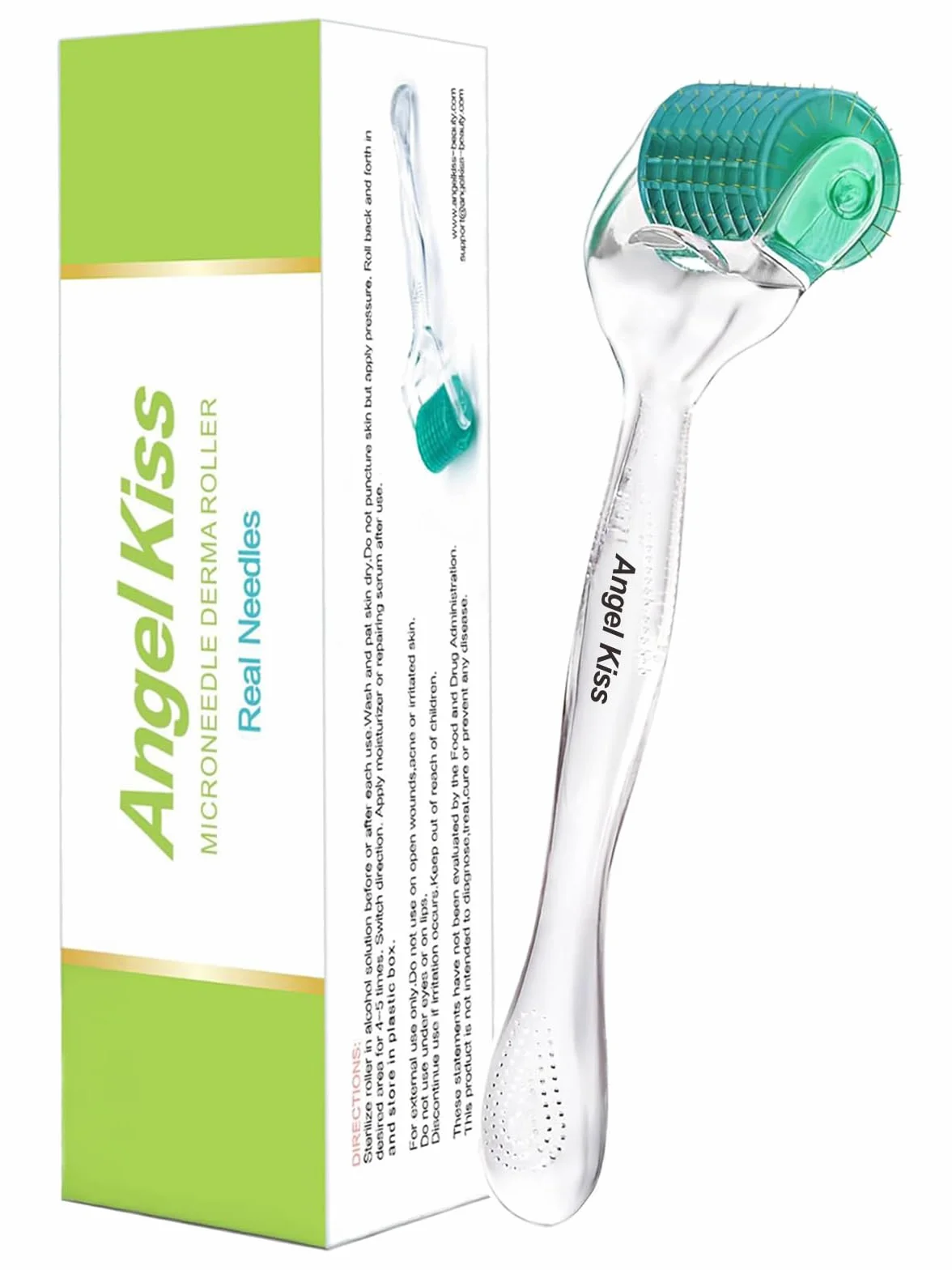 Angel Kiss Derma Roller Agujas reales de 0,3 mm, 192 agujas individuales de titanio, rodillo de microagujas para el cuidado de la piel facial y corporal