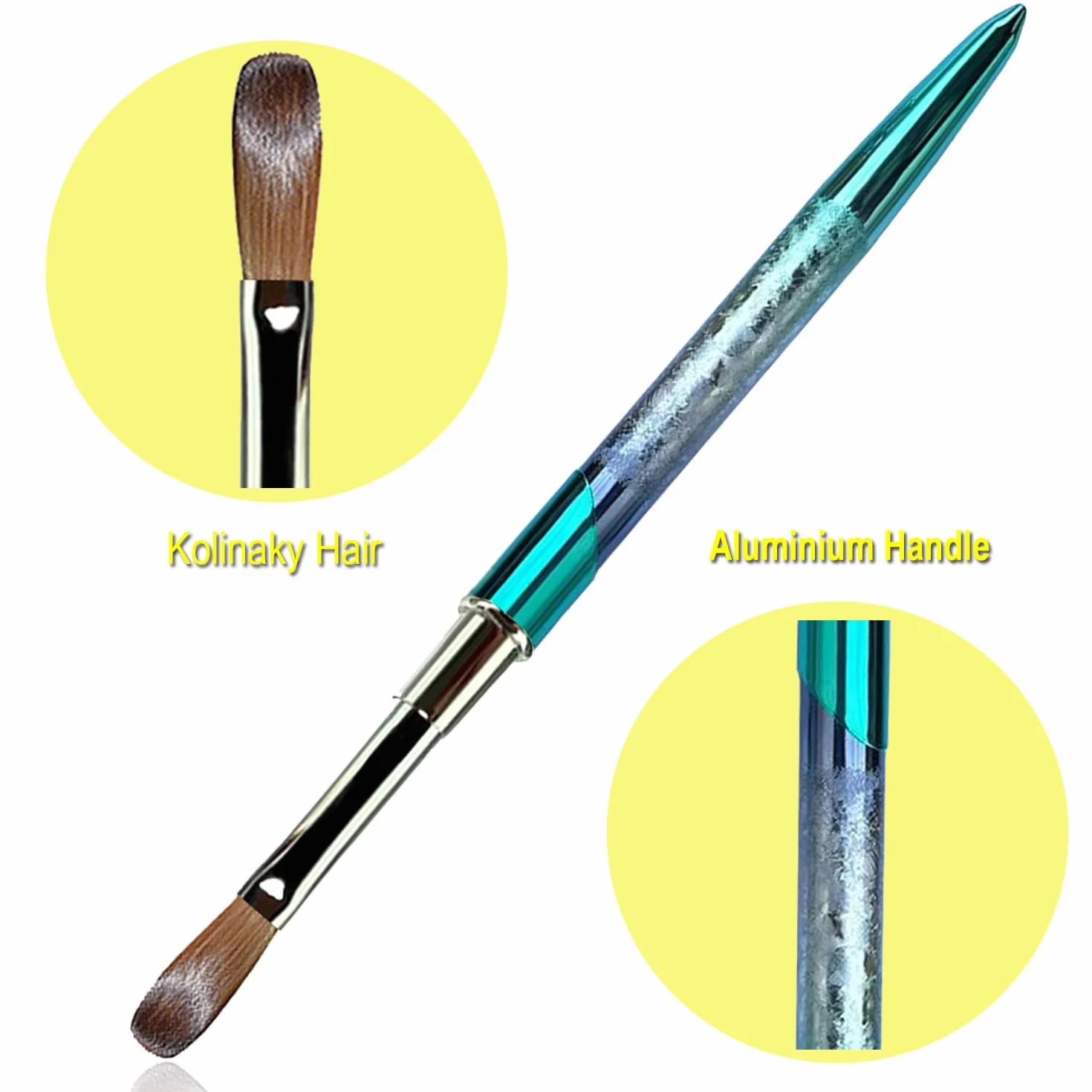Kolinsky Nail Art Brush Acrílico con pelo de visón 100% virgen y mango de aluminio, pincel de gel profesional para aplicar Acrylic Beauty