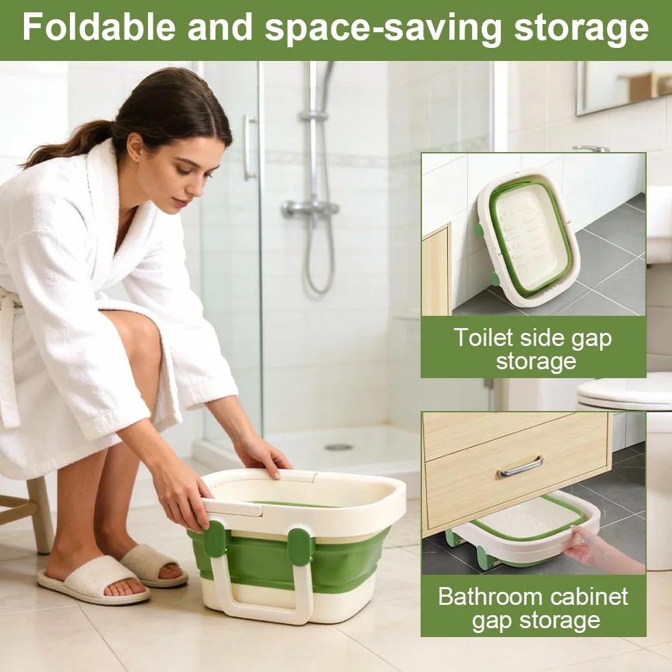AUYAO Bañera de Pies Plegable, Hidromasaje para Pies Plegable, Masajeador de Pies con Agua y Asa de Transporte, Ligera y que Ahorra Espacio