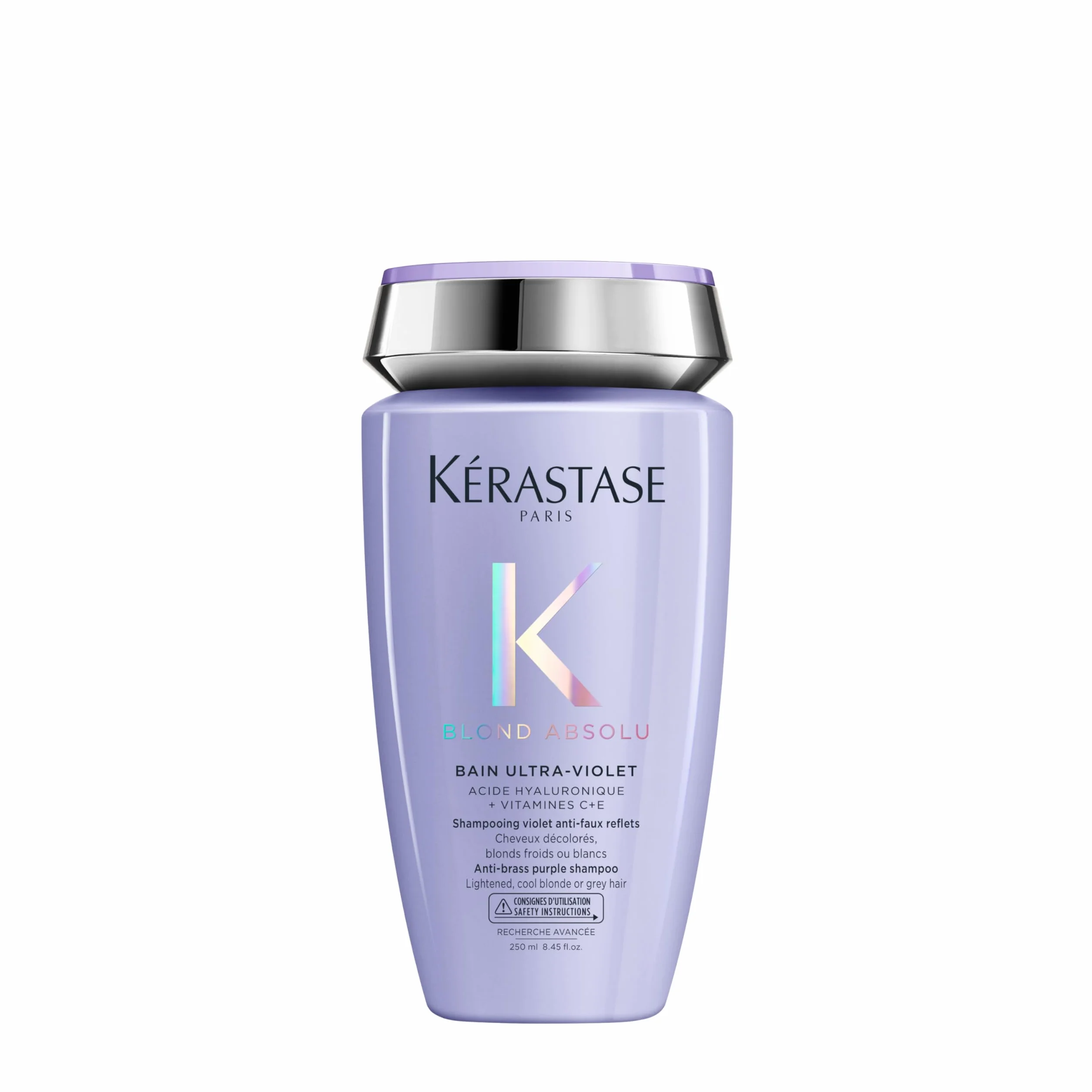 Kérastase Blond Absolu, Champú Ultravioleta Neutralizante, Para Pelo Teñido y Decolorado, Con Ácido Hialurónico, Bain Ultra-Violet, 250 ml