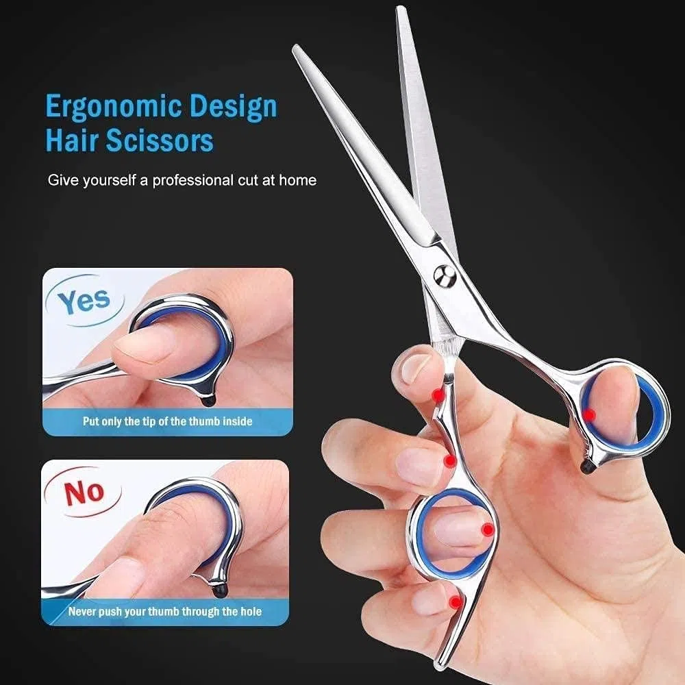 Tijeras de barbero, Set Profesional de peluquería con cortaúñas - Peine cortaúñas de Acero Inoxidable y Bolsa de Cuero para Mujeres, Hombres y niños.