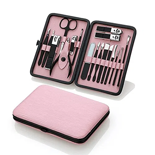 Cortaúñas para pies, Juego de cortaúñas Negro, Juego de Herramientas de manicura para uñas de 18 Piezas con Pintura elástica, Juego de cortaúñas Elegante y Funcional