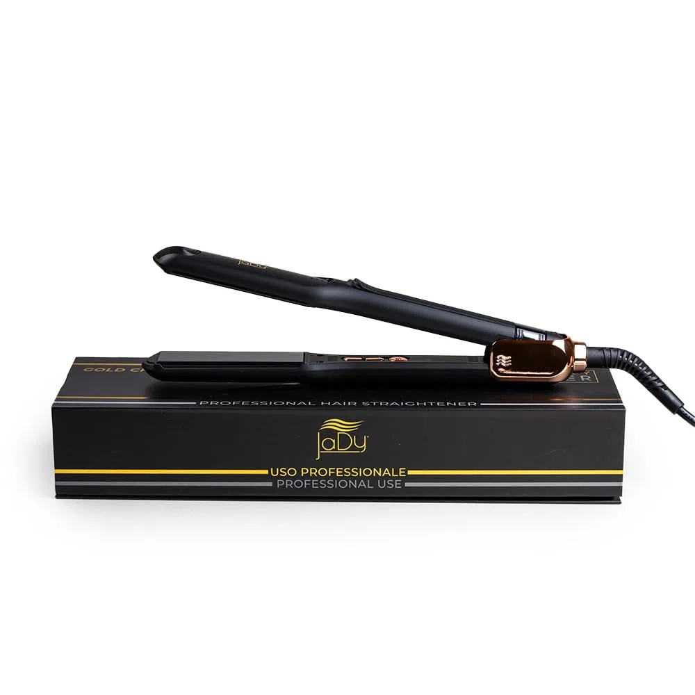 JaDy - Plancha para el pelo Gold Crystal | Calentamiento rápido en 10s | Revestimiento cerámico turmalina | Temperatura ajustable 120-230°C | Apagado automático, Negro