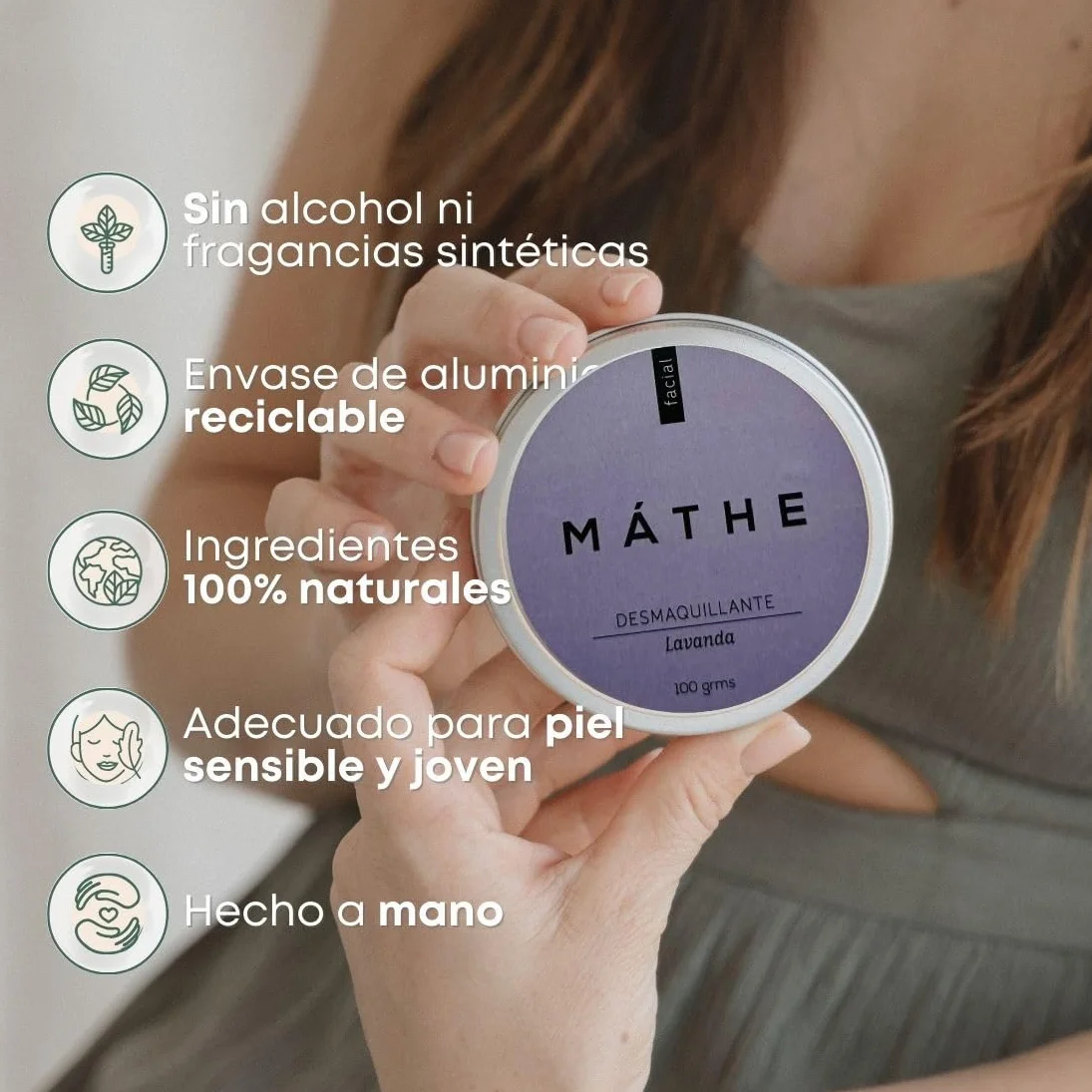 Bálsamo Desmaquillante Natural de Lavanda — Fortalece Pestañas y Elimina Maquillaje Waterproof — Piel Sensible (100 g)