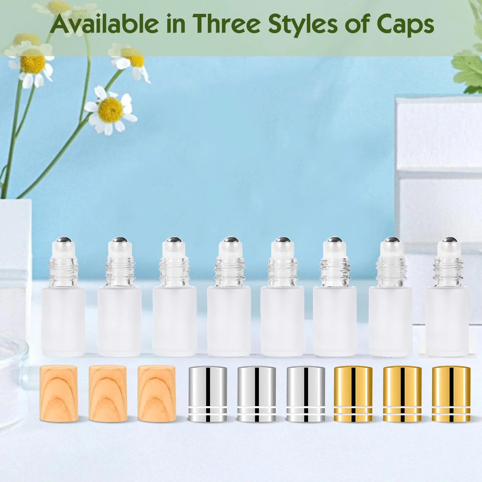 24pcs Roll On Aceites Esenciales, Botellas Roll On Cristal con Bolas de Acero Inoxidable, 10ml Rellenable Perfume Roll On, Botellas de Aceite Esencial para Masajes, Mezclas de Aromaterapia