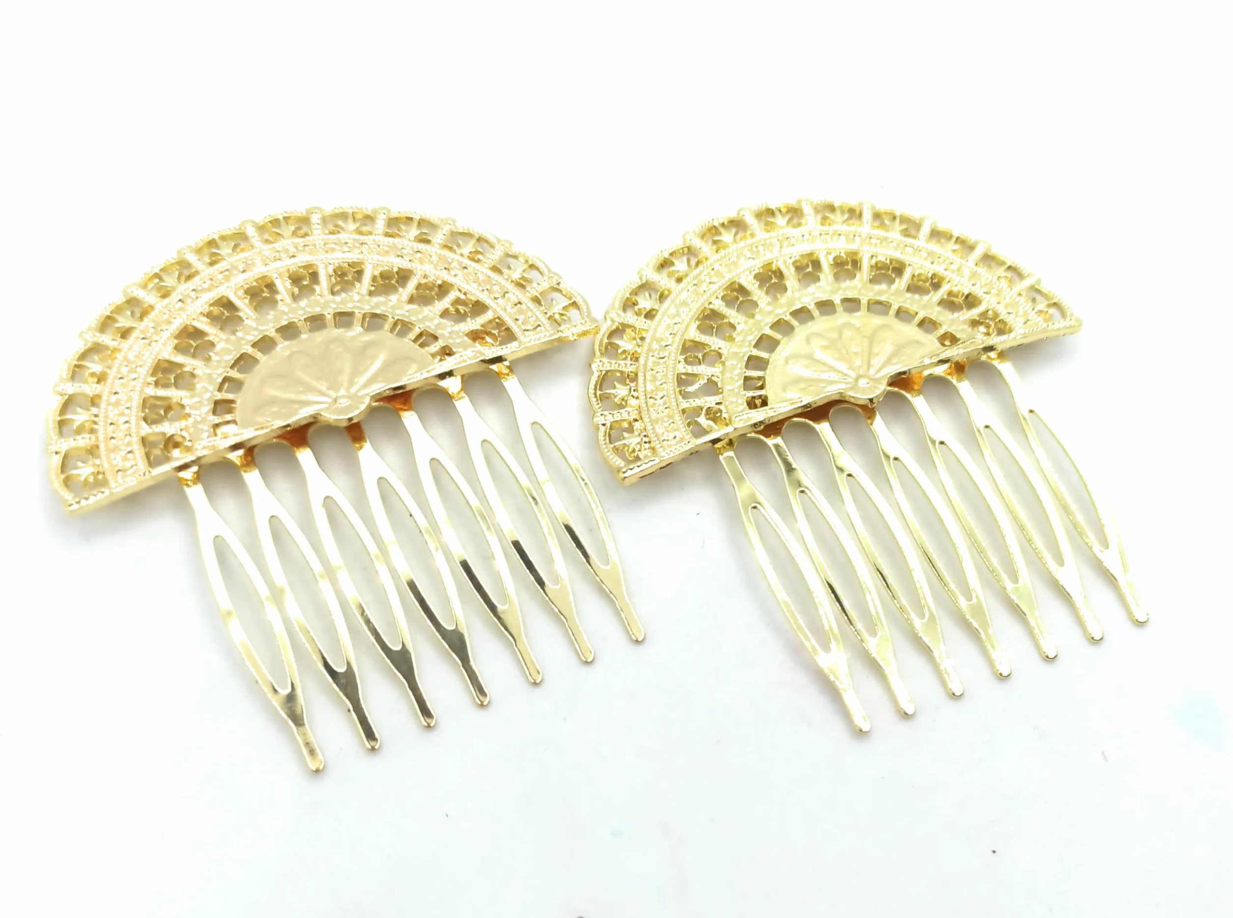 Peinetas Flamencas Doradas Mujer Adorno Peinados Peinecillos Flamencos Baile Flamenco, Accesorio Cabello Peinado Novias Bodas y Fiestas. Peine Abanico Oro Brillo Talla M (Pack 2 Uds)