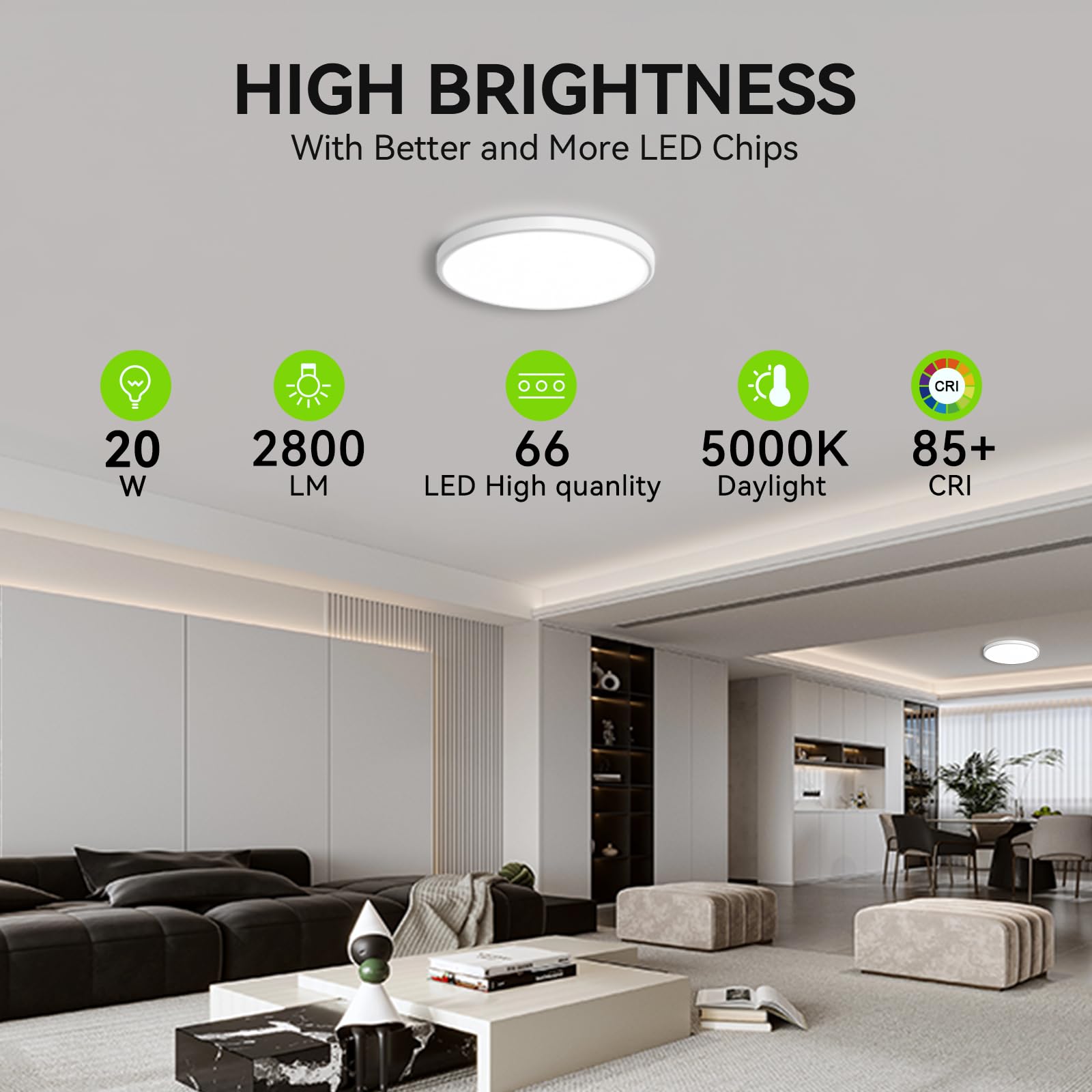 Ultra-Slim LED Ceiling Light, 5000K Daylight