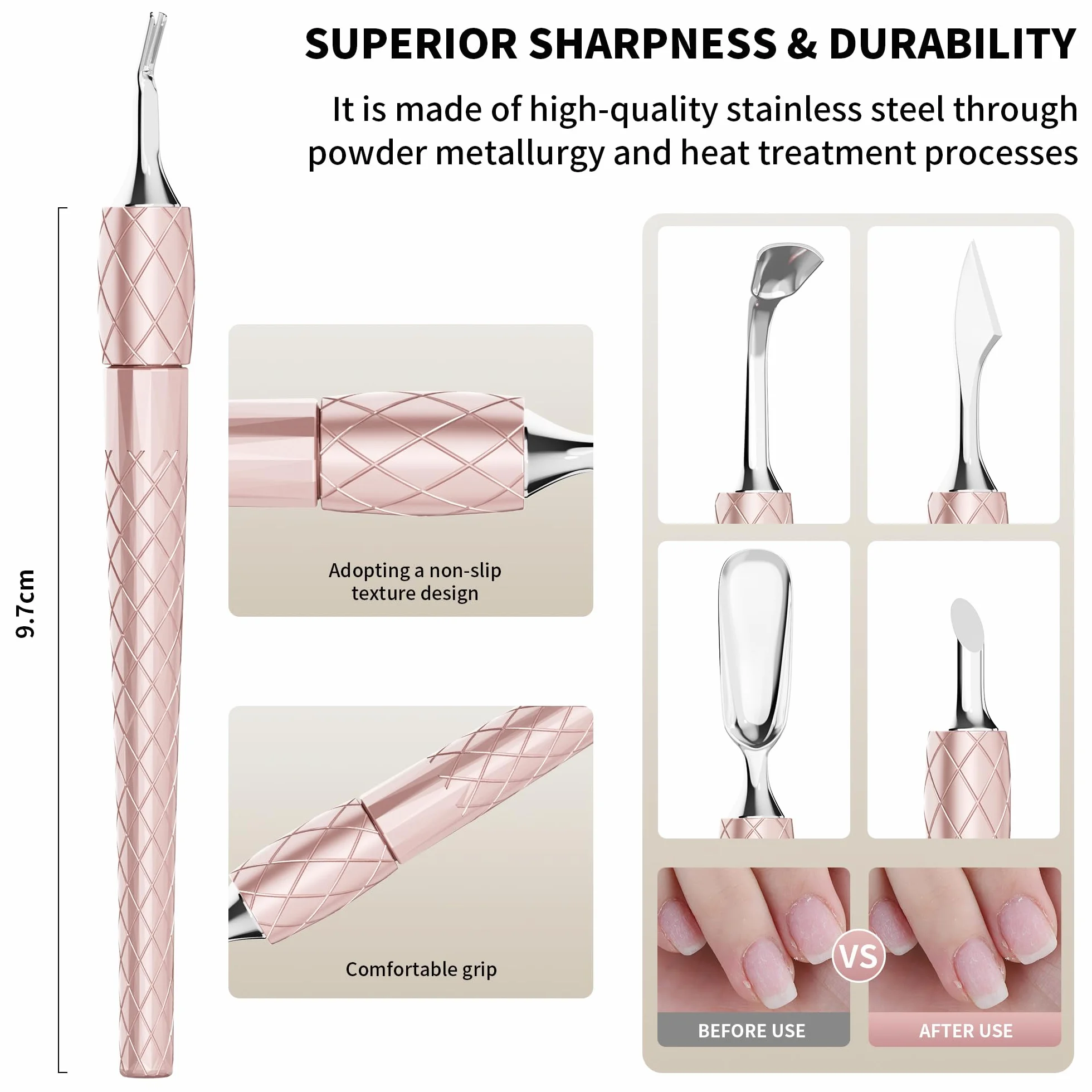 Juego de empujador de cutículas 5 en 1 con mango de aluminio, herramienta de limpieza de uñas de precisión para manicura y pedicura