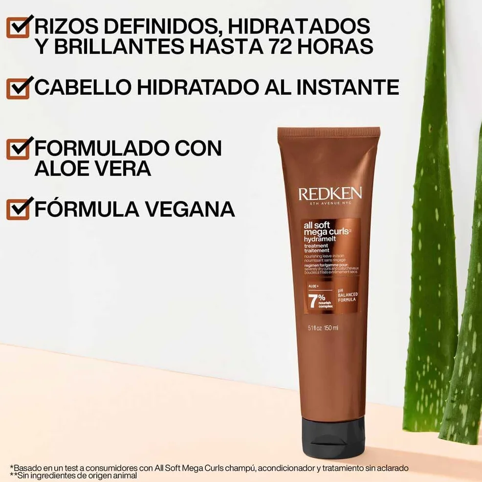 Redken All Soft Mega Curls, Tratamiento sin aclarado para cabello rizado seco y muy seco, Limpia e hidrata los rizos y ondas, Sin sulfatos ni parabenos, 150 ml