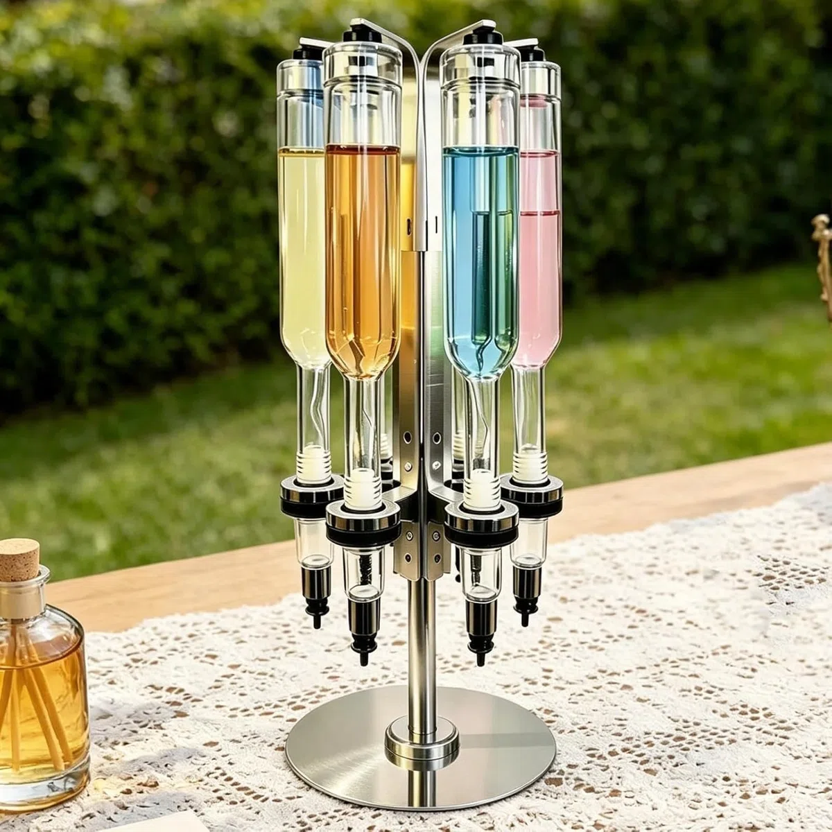 Dispensador Manual De Perfume con 6 Cabezales | Estación Recarga Bomba, Herramientas Llenado Y Transferencia Líquido, Frascos Prueba Cristal para Tiendas Minoristas(500ml)