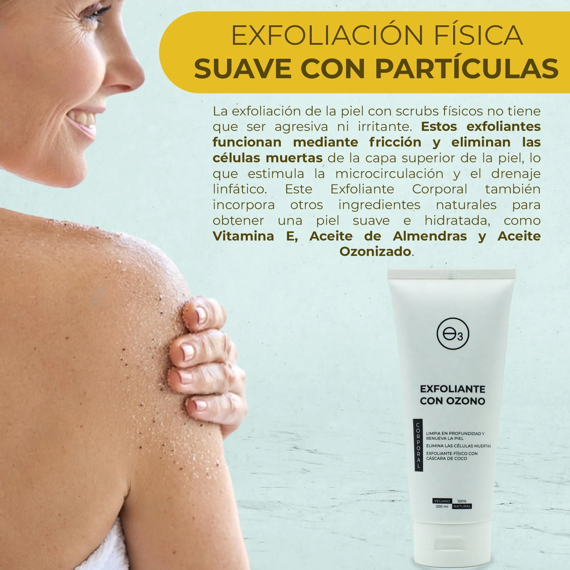 OZONO D'OR - Exfoliante Corporal con Ozono 100% Natural ECO., Trata la Piel Grasa Acné, Puntos Negros, Manchas, Poros Obstruidos | Peeling Corporal Elimina la Piel Muerta, Piel Sensible. 200 ml
