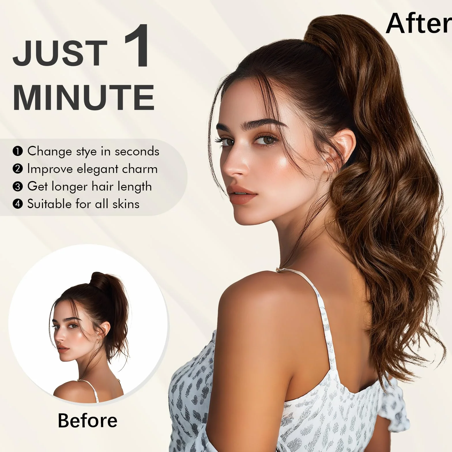 Sofeiyan Coleta Postiza Larga Ondulada con Pinza, Extensión de Coleta Natural de Doble Uso, 41 cm de Sintética Pinza de Pelo en Extensión de Trenza para Mujeres, Negro natural