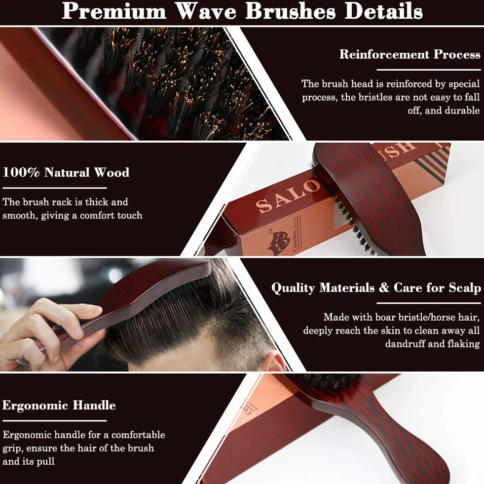 Cepillo de Pelo Cerdas Jabalí, Madera Cerda Barba con 100% Suave Jab para Peinar Jabalí Natural Juego el pelo Cepillos Cabello Limpieza Alisar Masajear cabello Desenredar Mejorar Brillo