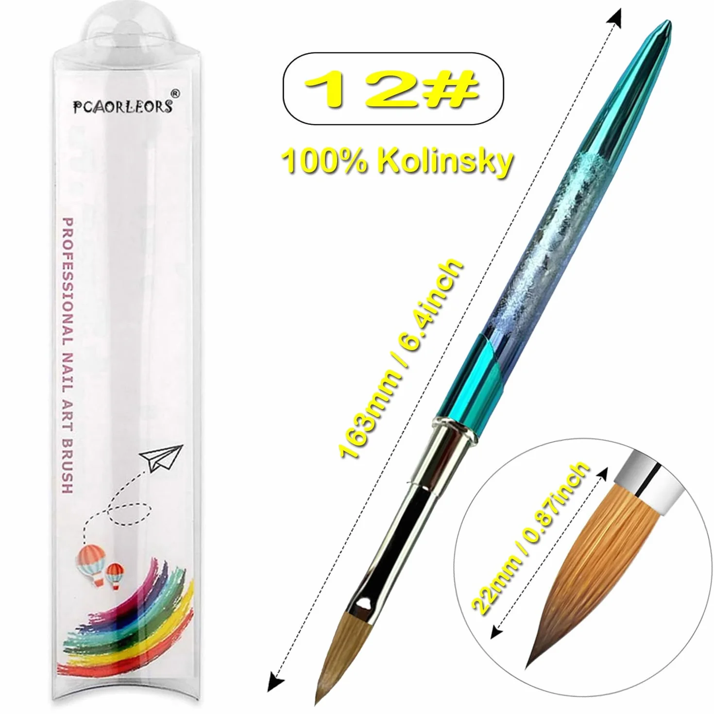Kolinsky Nail Art Brush Acrílico con pelo de visón 100% virgen y mango de aluminio, pincel de gel profesional para aplicar Acrylic Beauty