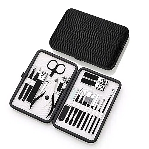 Cortaúñas para pies, Juego de cortaúñas Negro, Juego de Herramientas de manicura para uñas de 18 Piezas con Pintura elástica, Juego de cortaúñas Elegante y Funcional