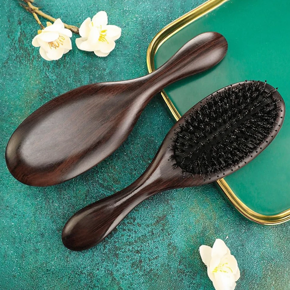 Cepillo de pelo de cerdas de jabalí para cabello grueso, rizado, fino, largo, corto, húmedo o seco, añade brillo y hace que el cabello sea suave, el mejor cepillo de pelo de paleta para hombres