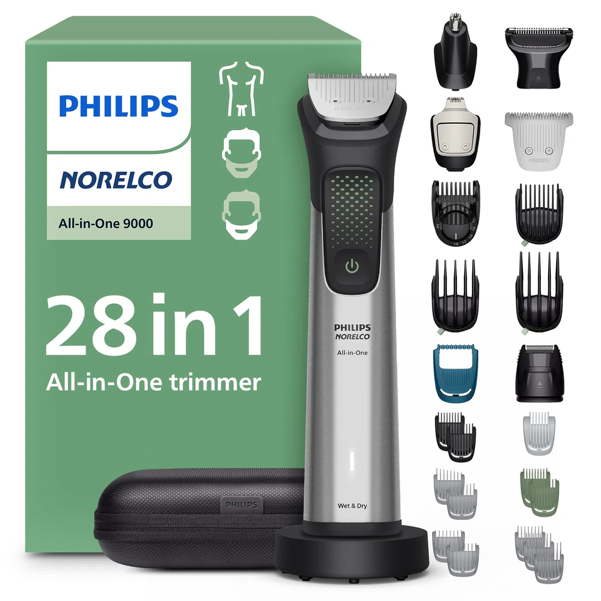Philips Norelco All-in-One 9000 - Recortadora 28 en 1, para cara, cabello y