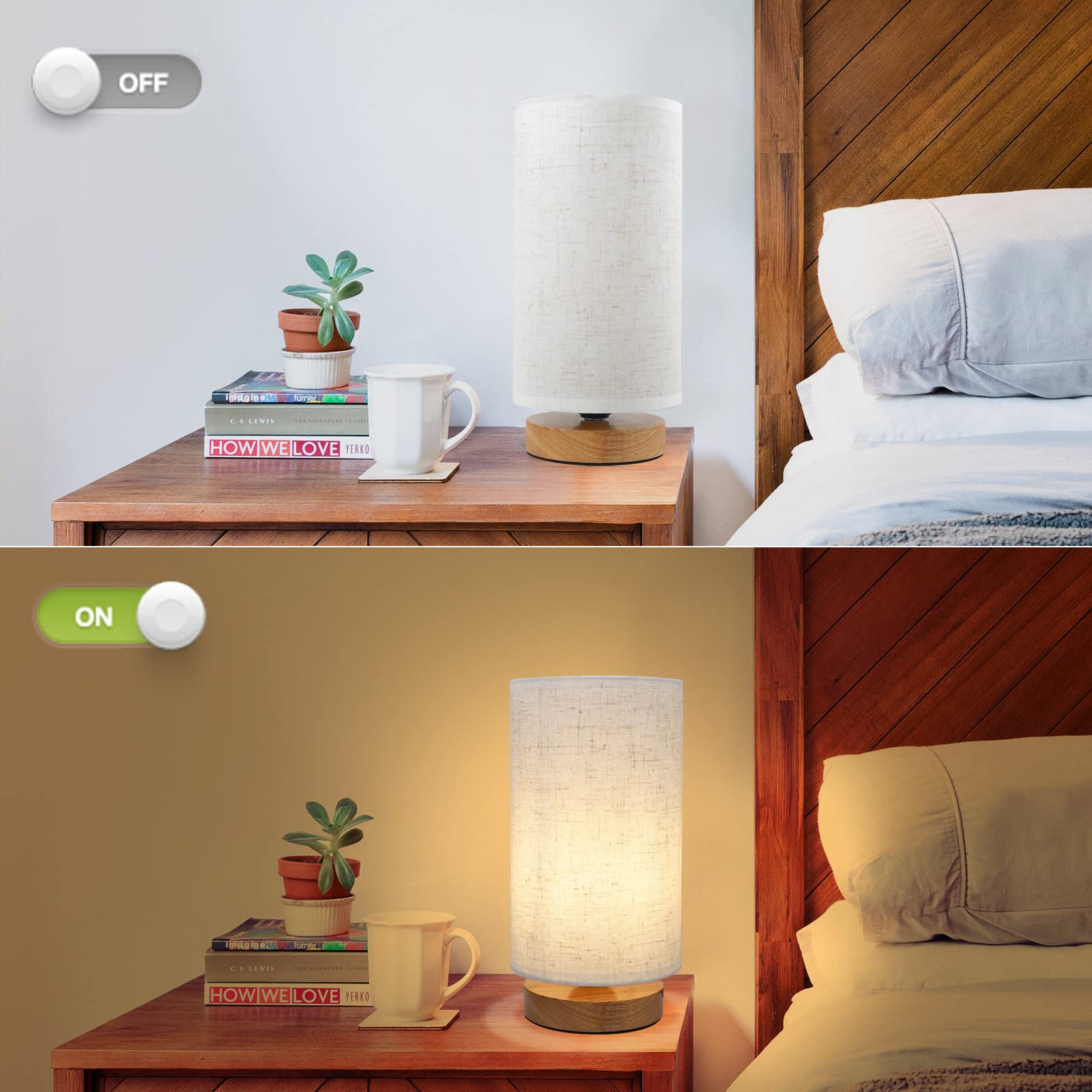 Minimalist Dimmable Bedside Lamp with Linen Shade, Adjustable Color