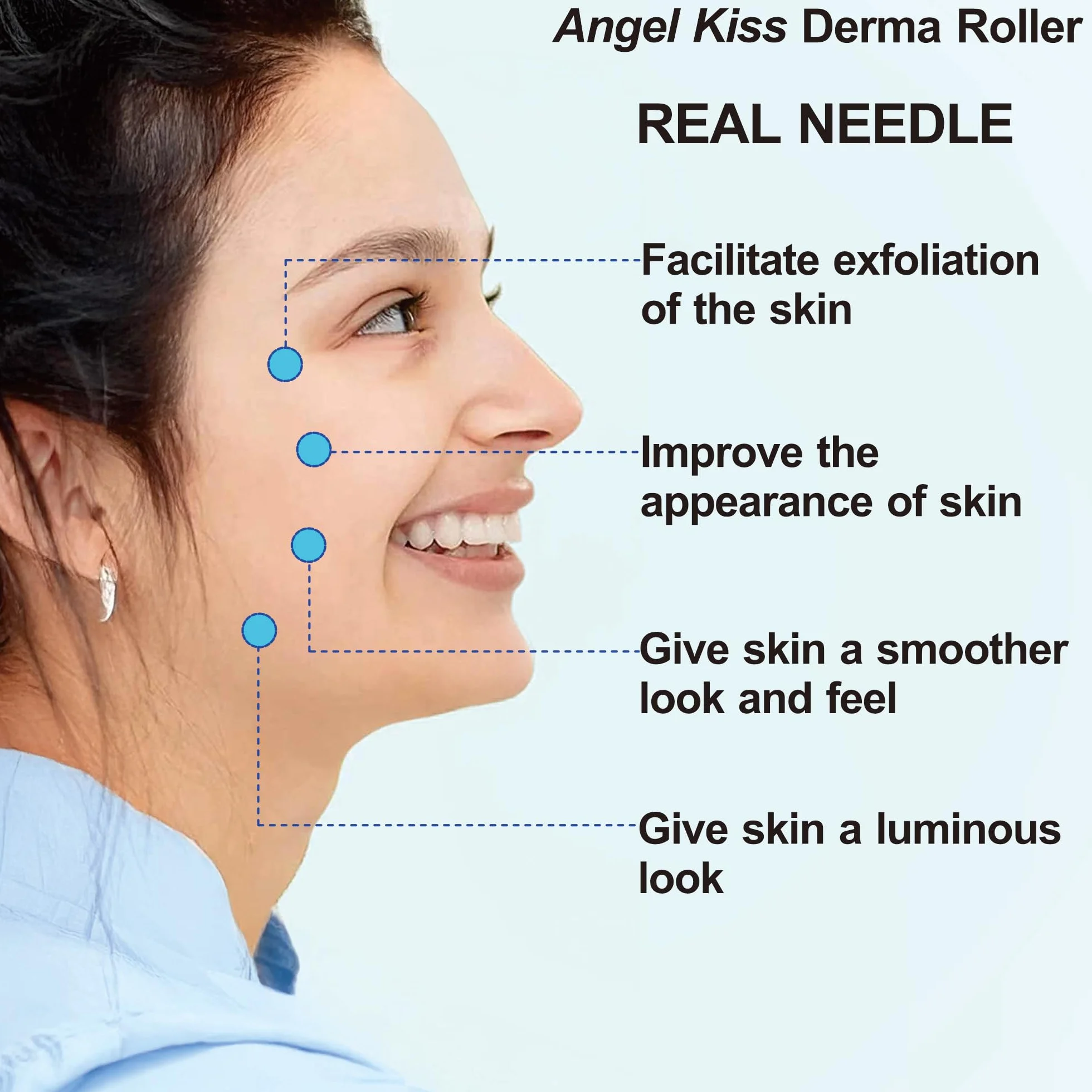 Angel Kiss Derma Roller Agujas reales de 0,3 mm, 192 agujas individuales de titanio, rodillo de microagujas para el cuidado de la piel facial y corporal
