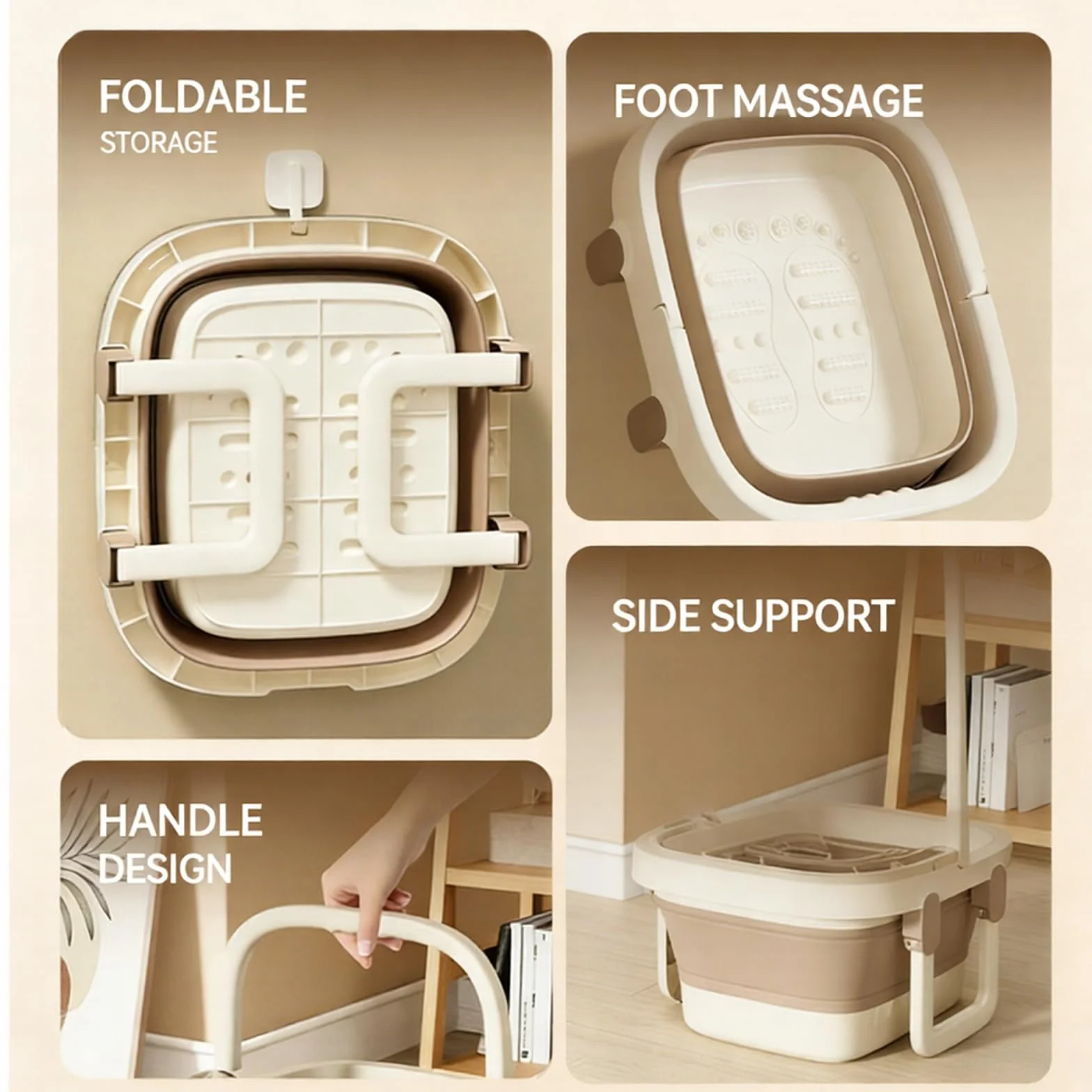 Barreño Plegable, Barreño con Estructura Reforzada, Baño de Pies Retráctil con Nódulos de Masaje y Asa, Remojo de Pies, Cuidado y Relajación, Balde Plegable