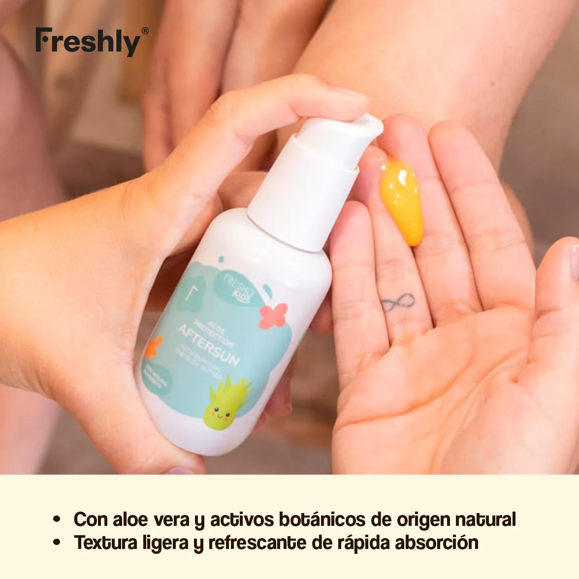 Freshly Cosmetics | Aloe Protection Aftersun | Aftersun con Aloe Vera para Bebés y Niños | 100 ml | Loción Refrescante e Hidratante para Piel Sensible