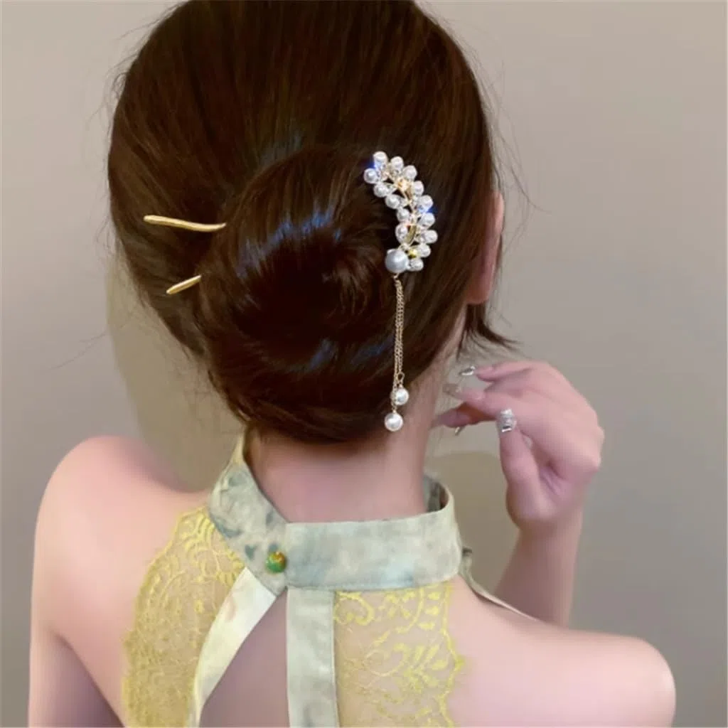 JFDBGU Horquilla de Estilo Antiguo con Colgante de Perla de Temperamento, Horquilla roja con Forma de Pastilla, Placa for el Cabello, artefacto de Súper Hada, Tocado for Mujer