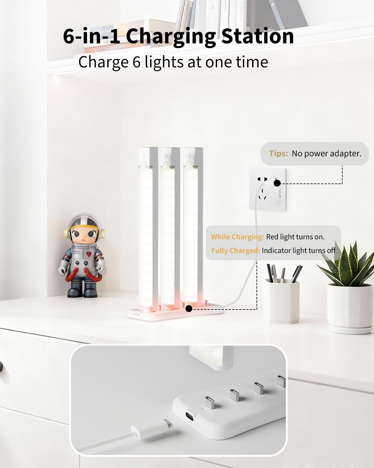 Dimmable Motion Sensor Under Cabinet Light with Integrated Charging Station