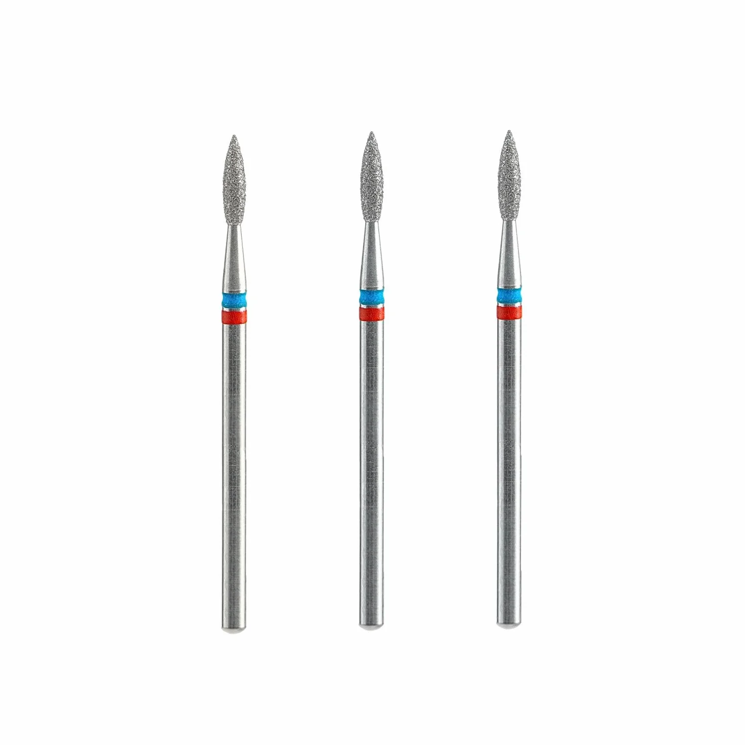 STALEKS PRO set 3 fresas de diamante DUO Flame Red-Blue 2.1x0.8 mm. Cutículas, Manicura y Pedicura. Forma de Llama (Grano Suave/Medio)