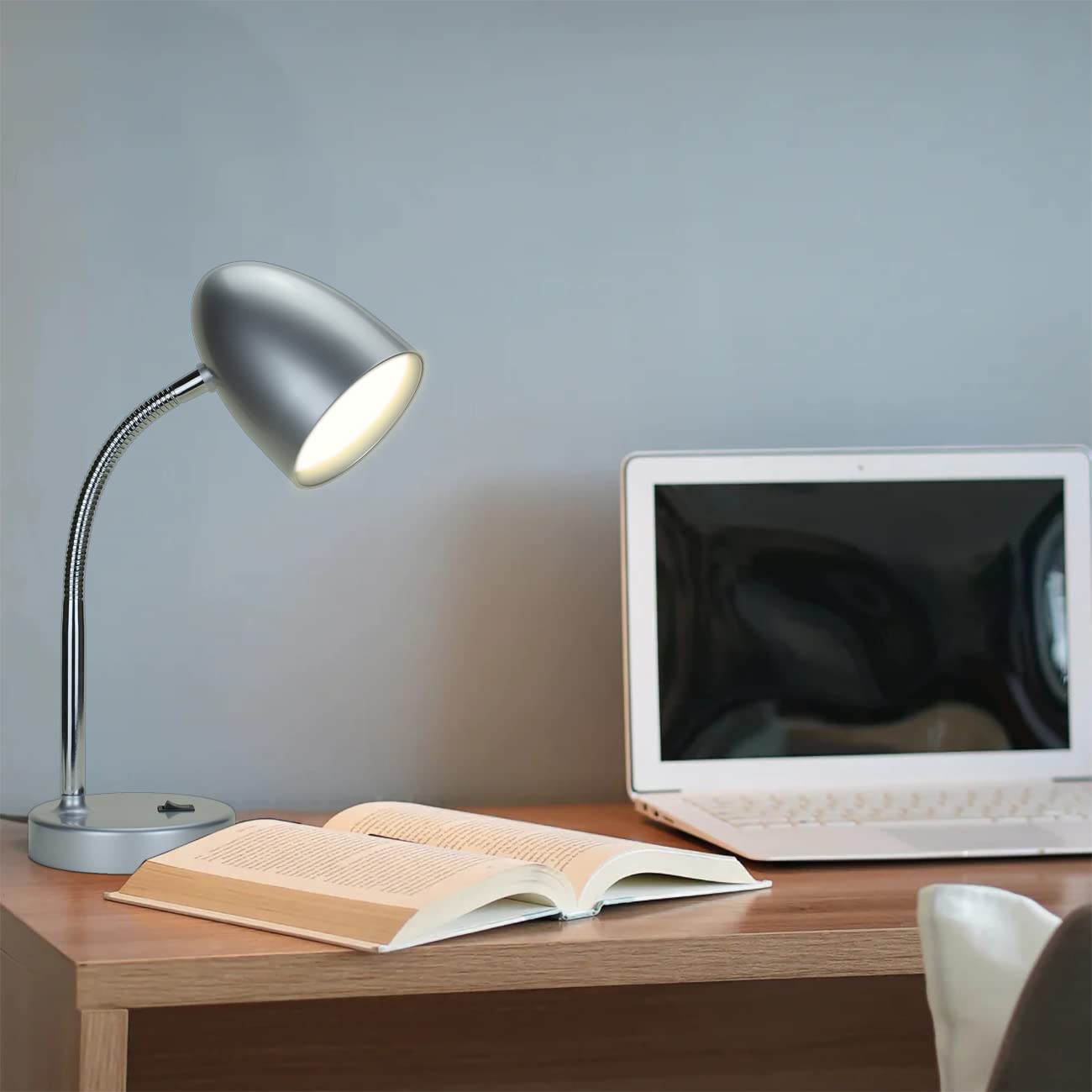 Sleek Silver LED Desk Lamp with Eye-Caring Light